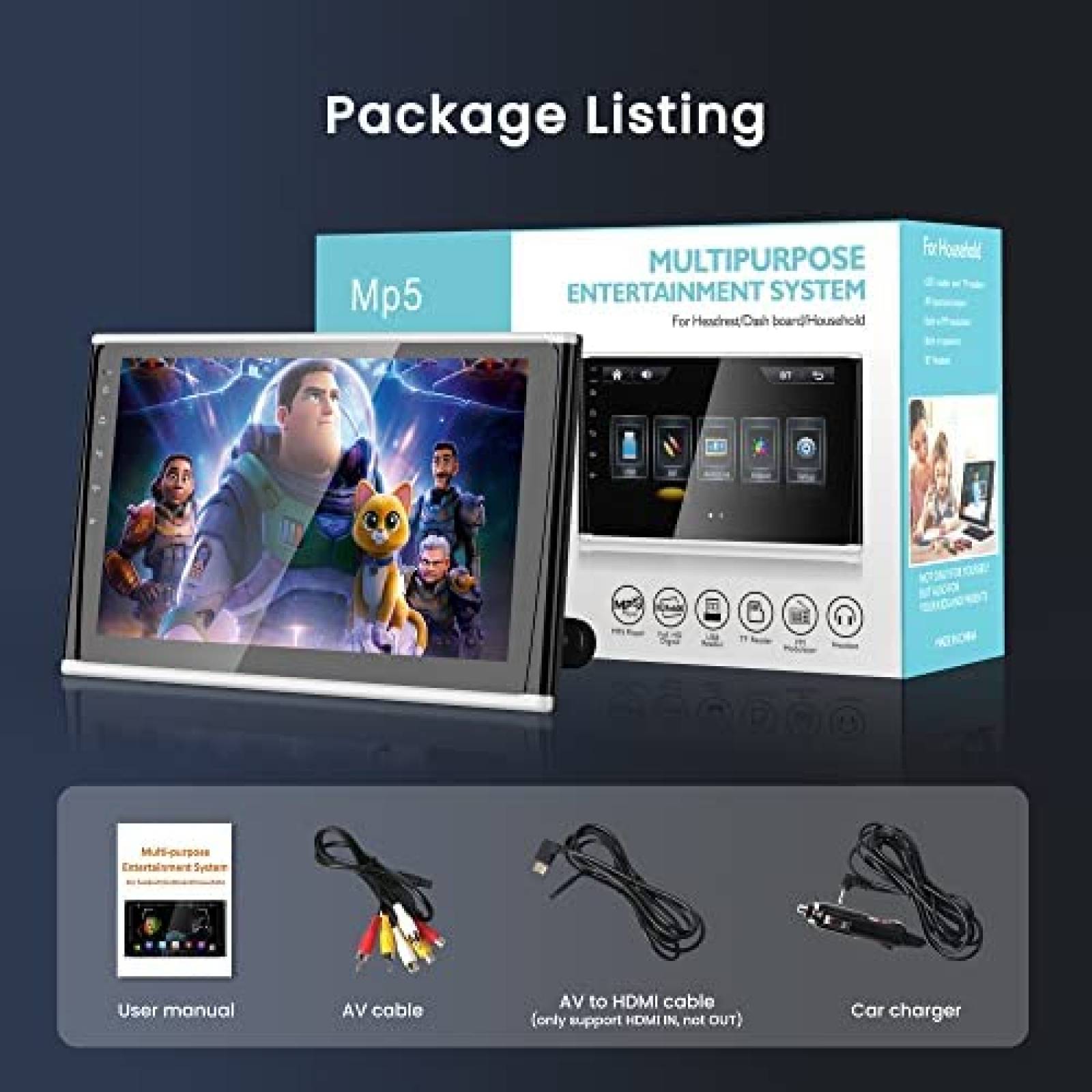 Pantalla Portatil para Auto Bigasuo 10'' Touch Bluetooth Usb