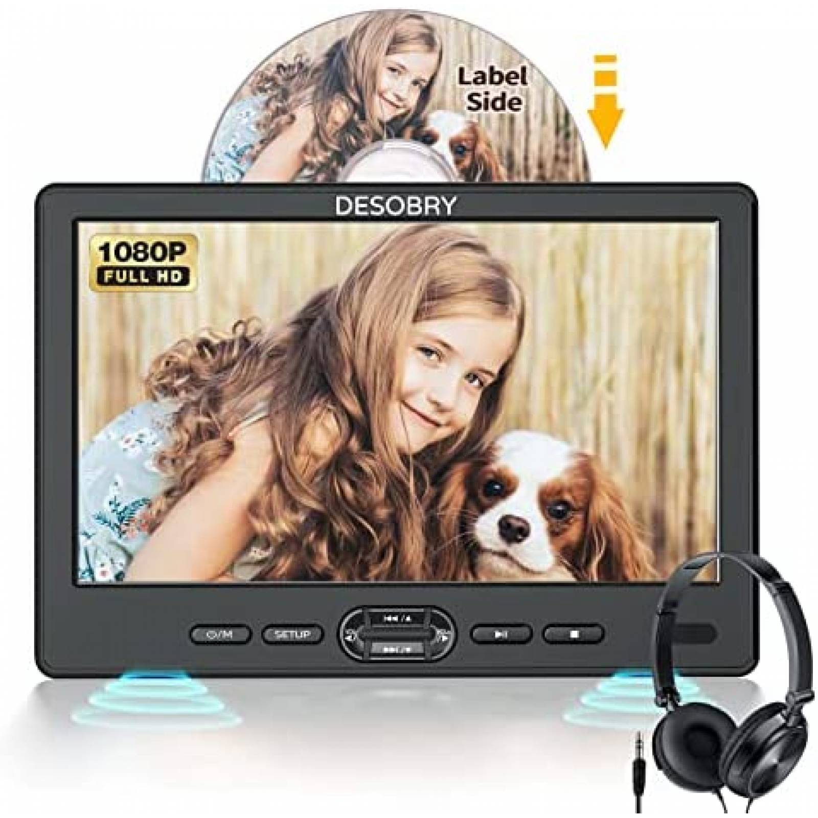 DVD Portatil DESOBRY 2 Pantallas 10.5'' USB SD -Negro
