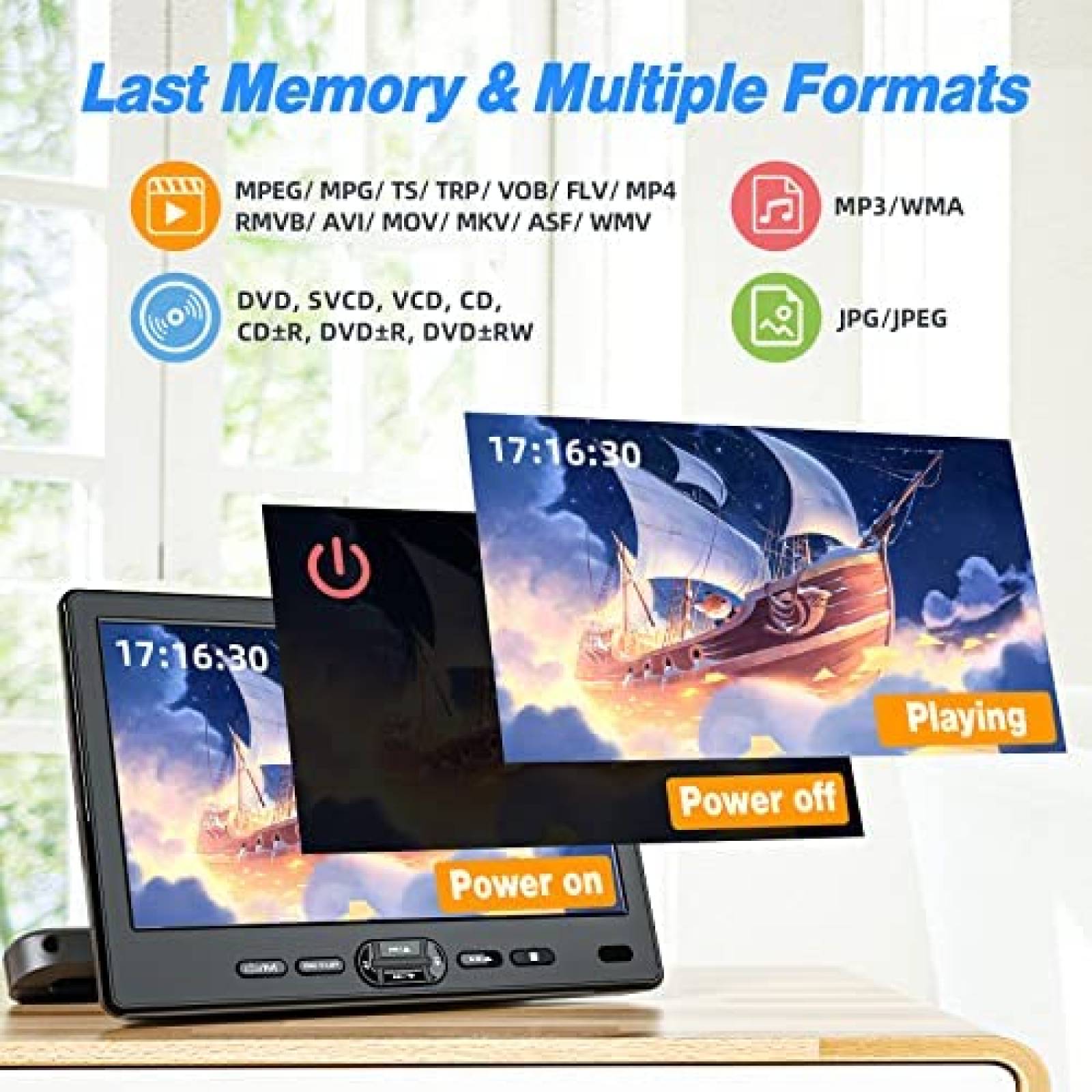 DVD Portatil DESOBRY 2 Pantallas 10.5'' USB SD -Negro