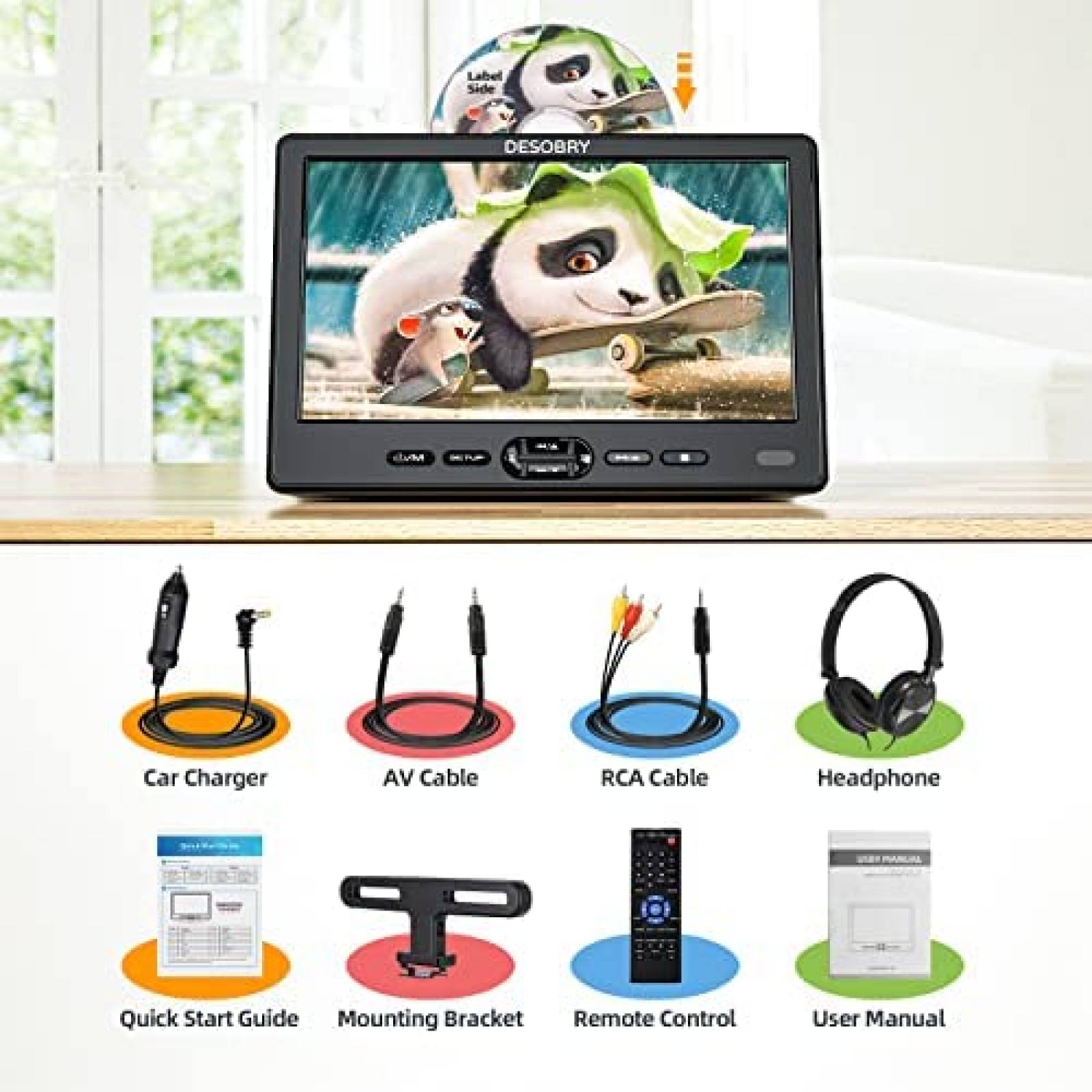 DVD Portatil DESOBRY 2 Pantallas 10.5'' USB SD -Negro