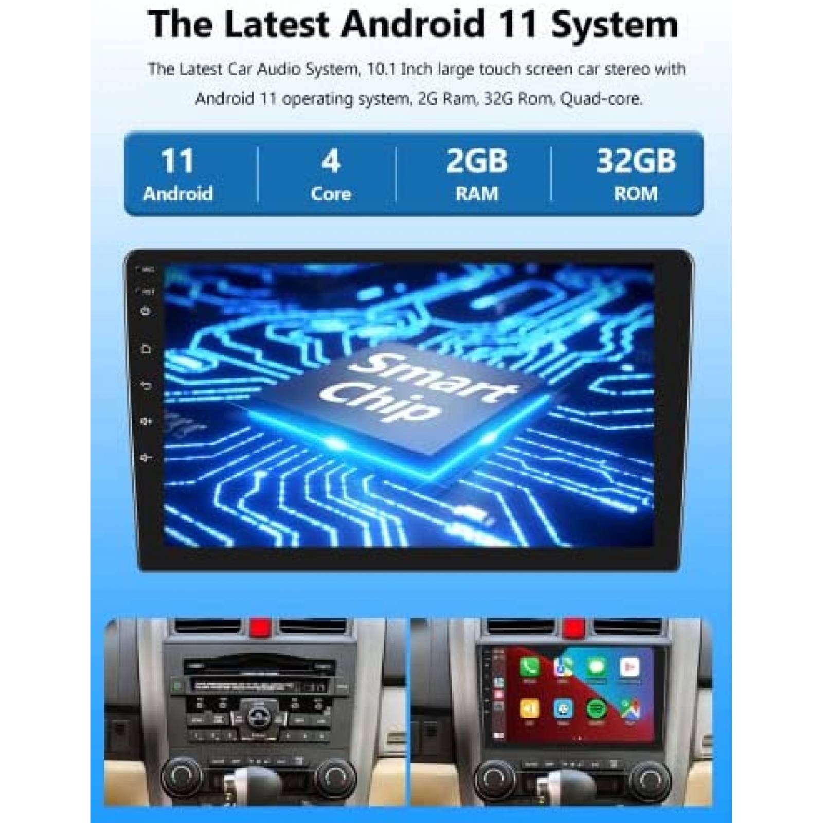 Estereo Auto Meteeser 10 pulgadas Android Din Doble 32G -Neg