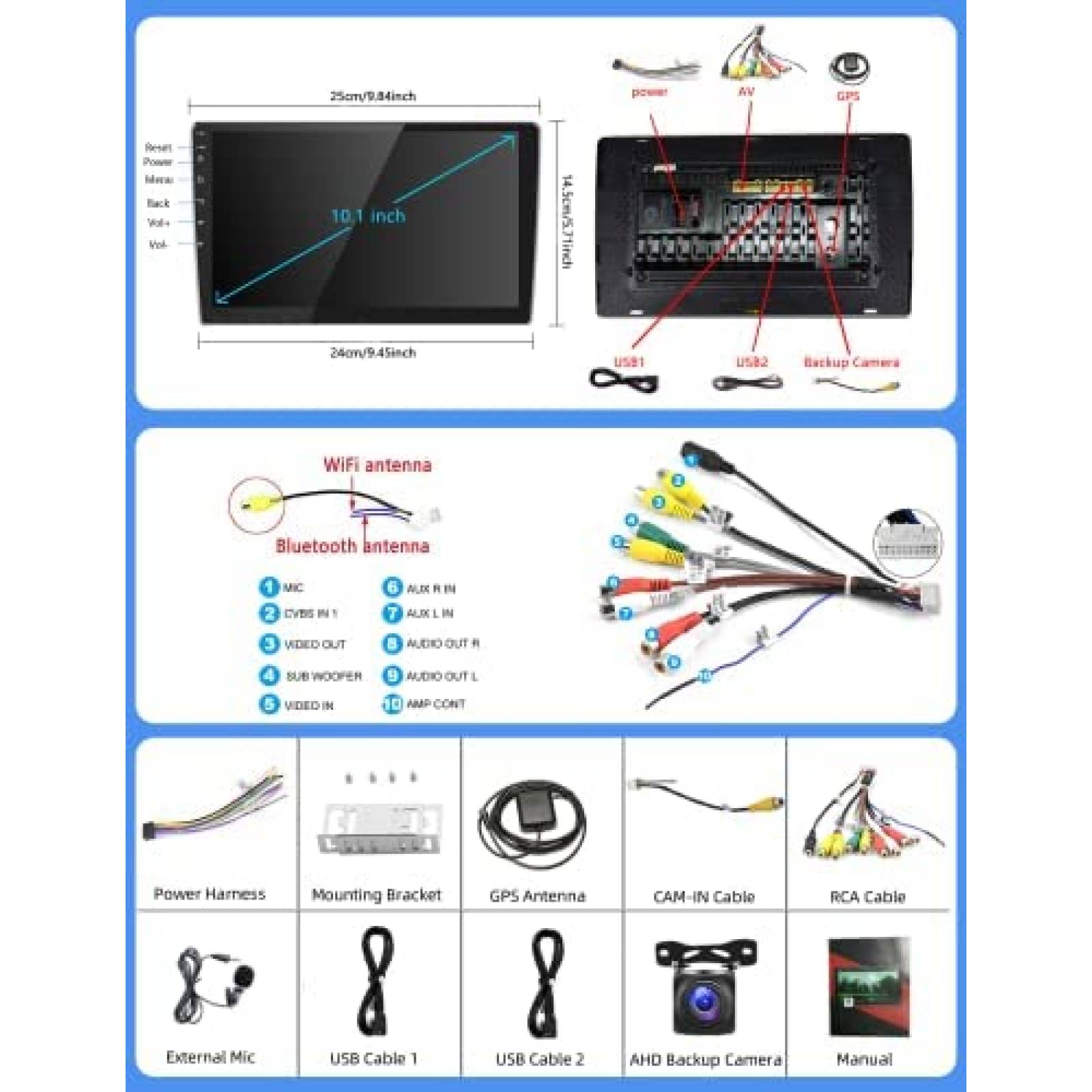 Estereo Auto Meteeser 10 pulgadas Android Din Doble 32G -Neg