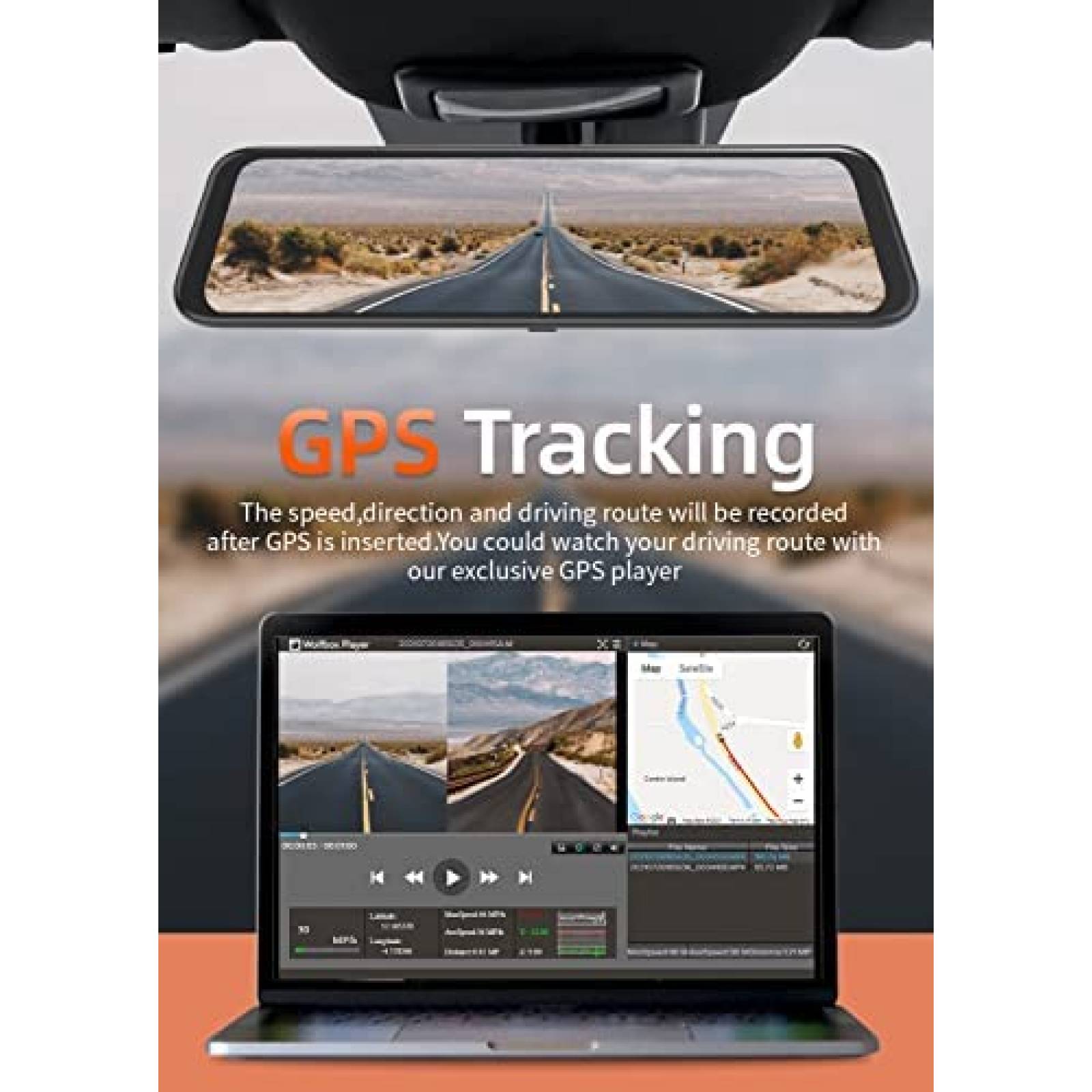 Retrovisor 2 Camaras WOLFBOX G850 12'' Touch GPS + Sensor -N