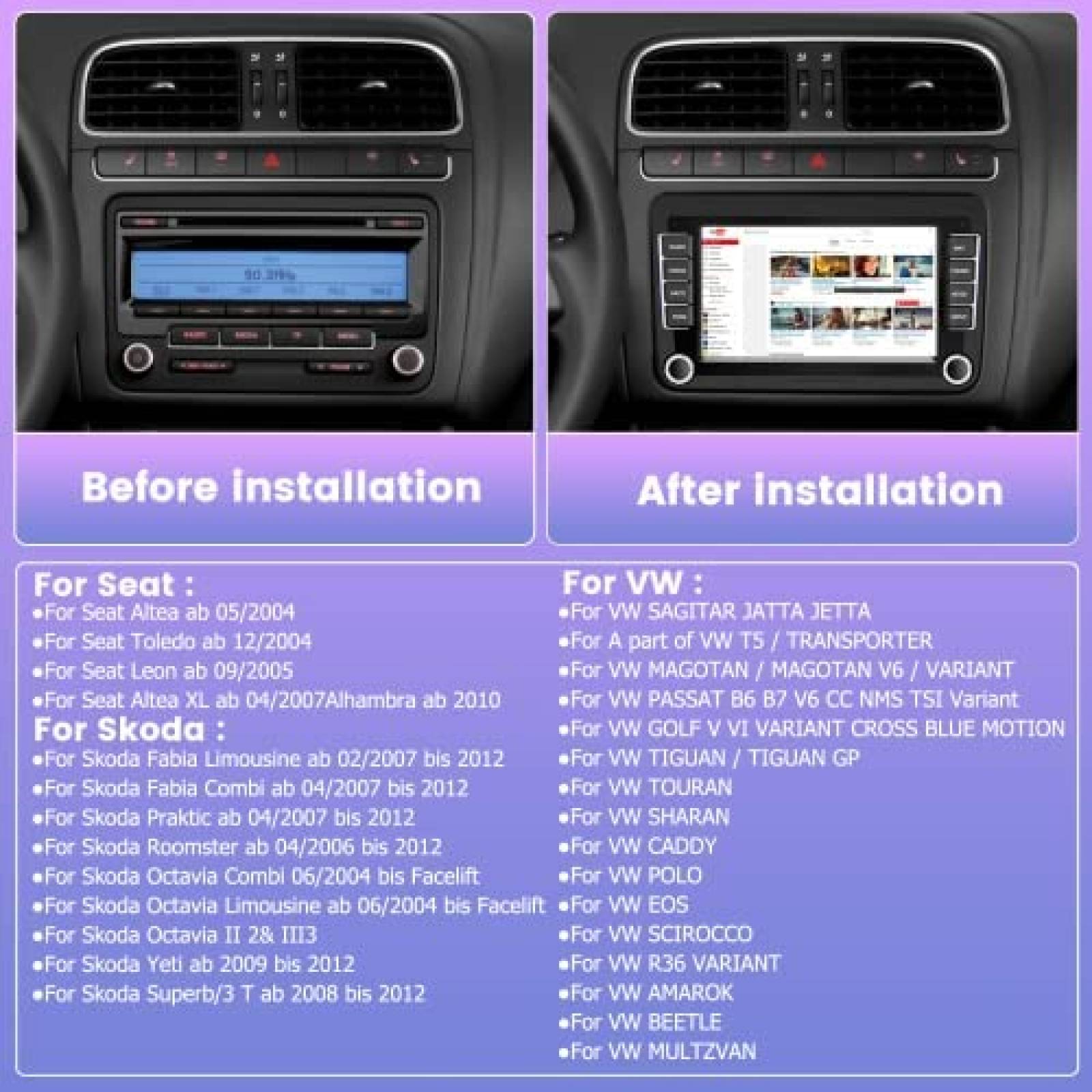 Estereo Auto Hikity 7 pulgadas Android Touch BT GPS para VW