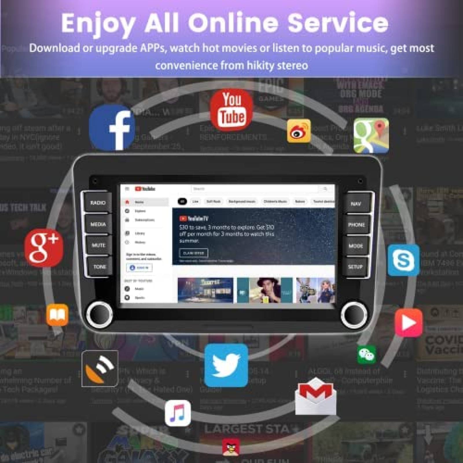 Estereo Auto Hikity 7 pulgadas Android Touch BT GPS para VW