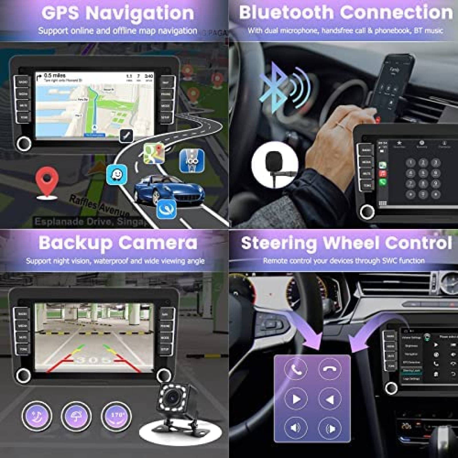 Estereo Auto Hikity 7 pulgadas Android Touch BT GPS para VW