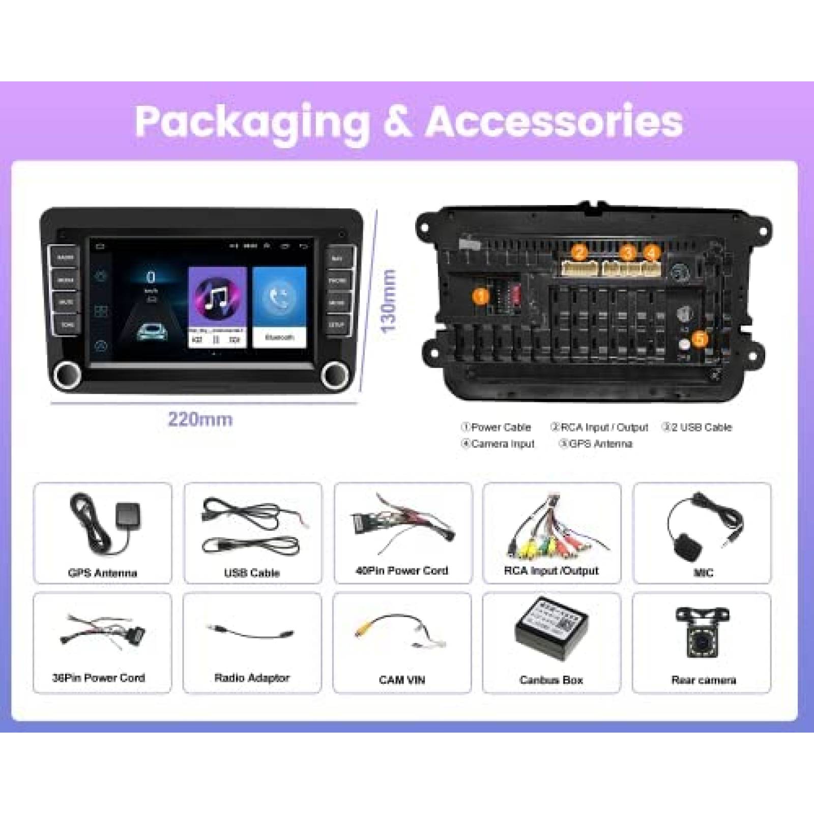 Estereo Auto Hikity 7 pulgadas Android Touch BT GPS para VW