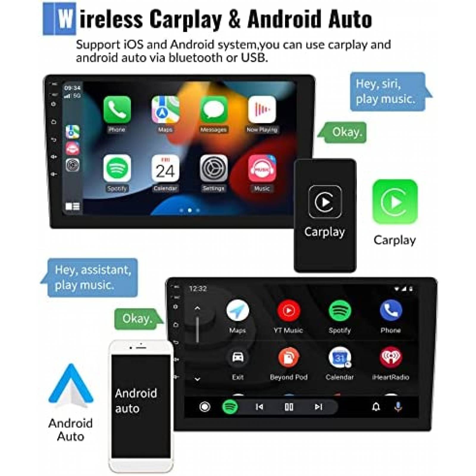 Estereo Auto Podofo 10.1" 2G+32G Android 11 Tactil -Negro
