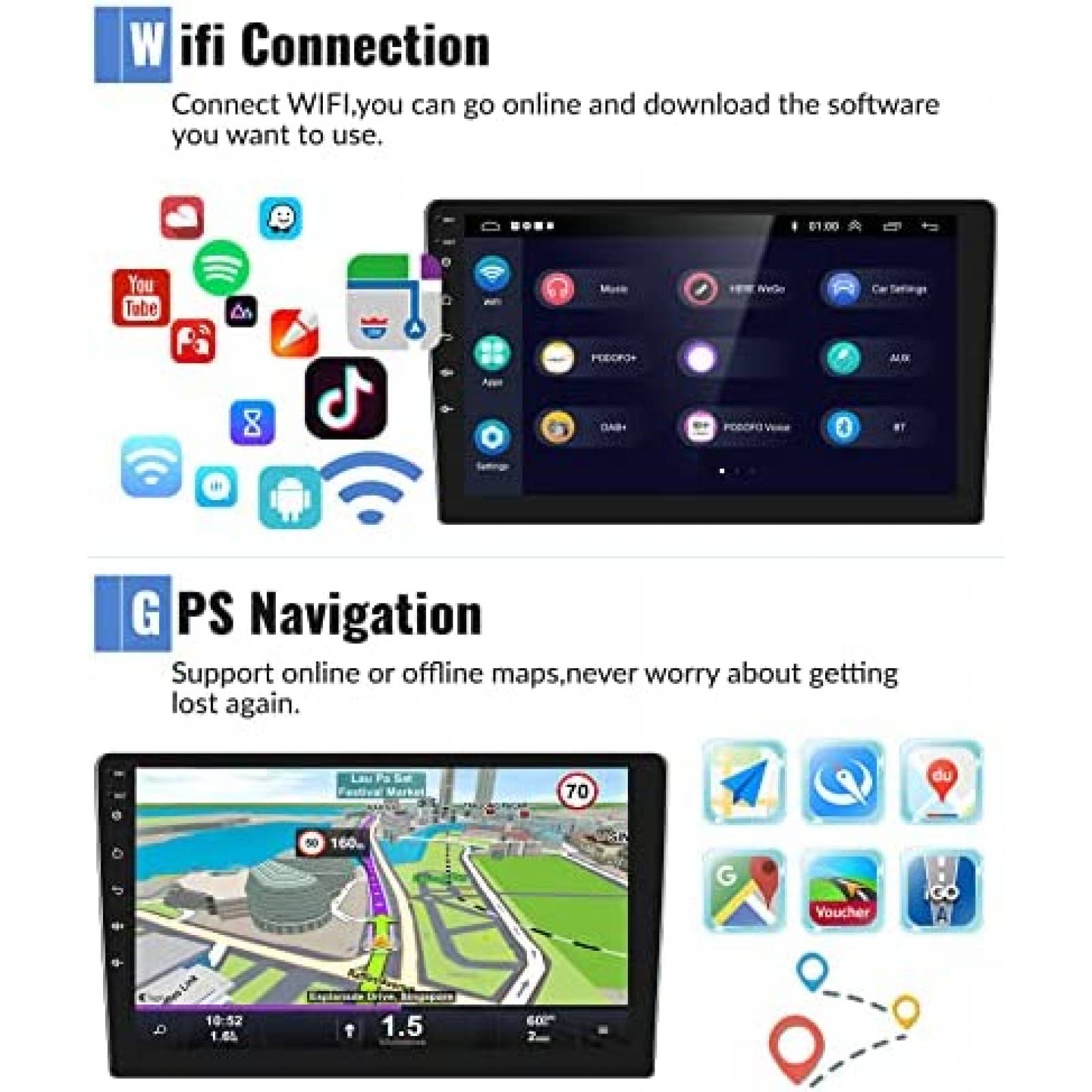 Estereo Auto Podofo 10.1" 2G+32G Android 11 Tactil -Negro