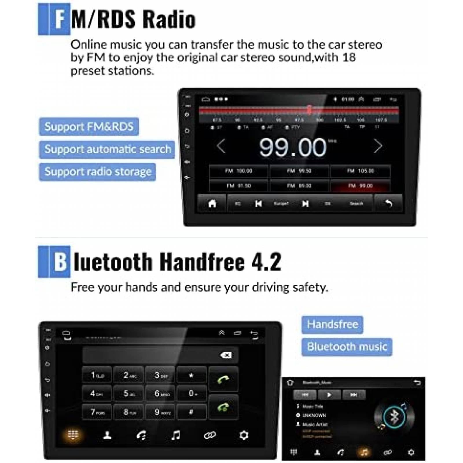 Estereo Auto Podofo 10.1" 2G+32G Android 11 Tactil -Negro