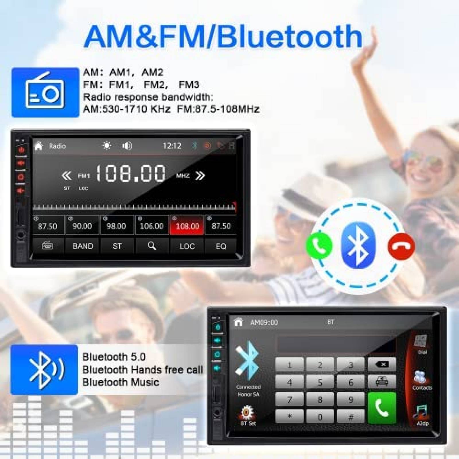 Radio 1 DIN con Carplay Android Auto,Radio Coche Bluetooth Manos Libres 5,1  Pulgadas Pantalla Táctil con Asistente de Voz Enlace Espejo FM, USB TF  AUX-in,SWC+Cámara Trasera : : Electrónica