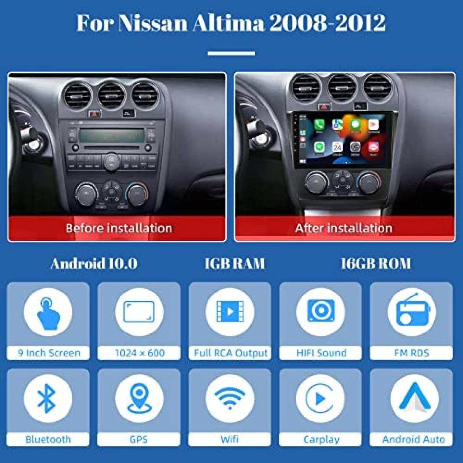 Estereo Auto Podofo 9'' Android Nissan Altima 2008 - 2012