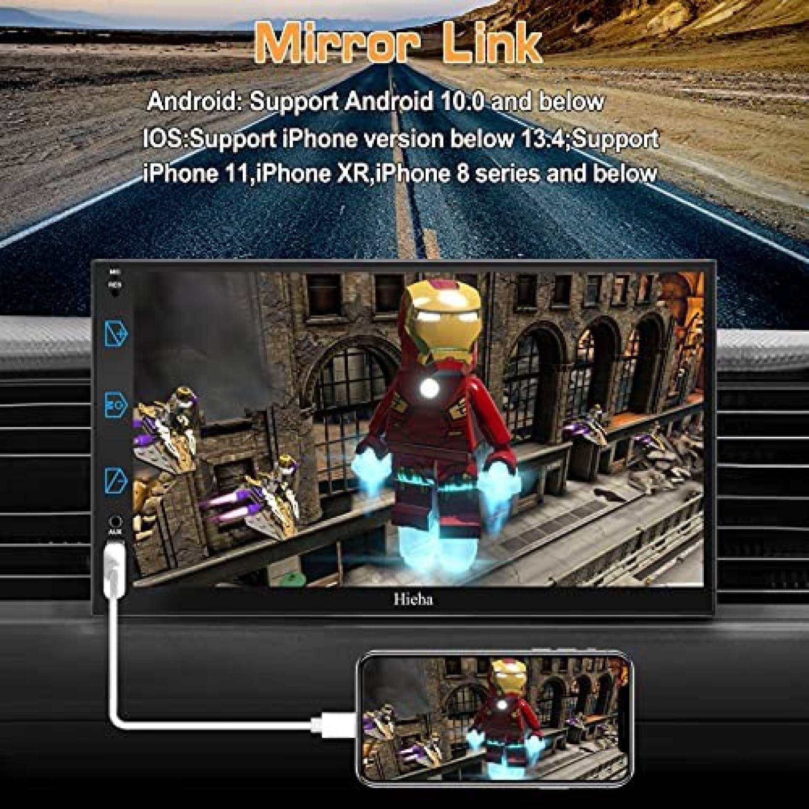 Estereo De Coche Hieha Doble Din Bluetooth 7 Pulgadas -Negro