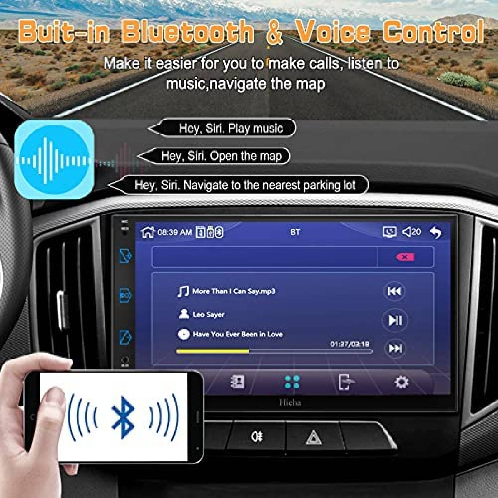 Estereo De Coche Hieha Doble Din Bluetooth 7 Pulgadas -Negro