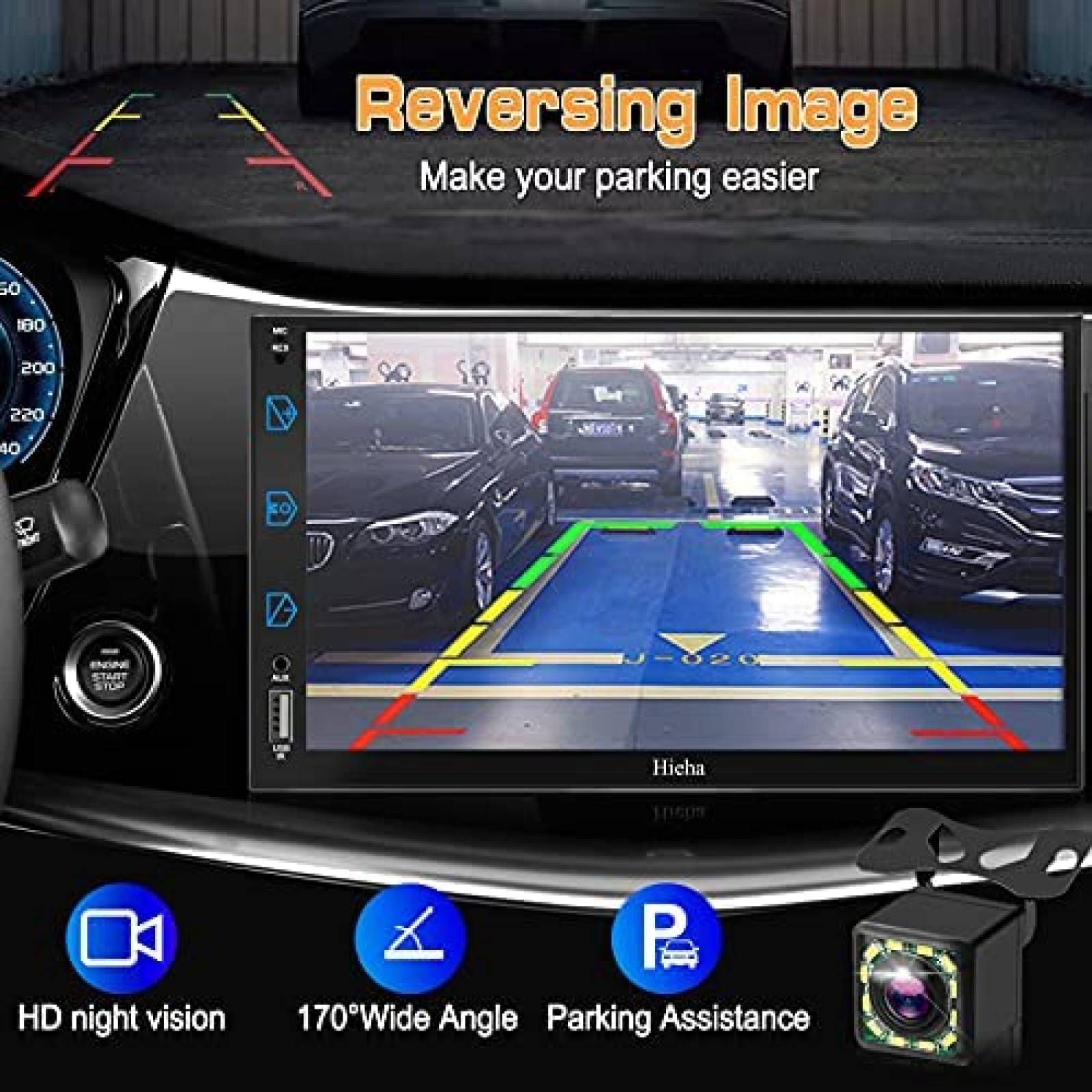 Estereo De Coche Hieha Doble Din Bluetooth 7 Pulgadas -Negro