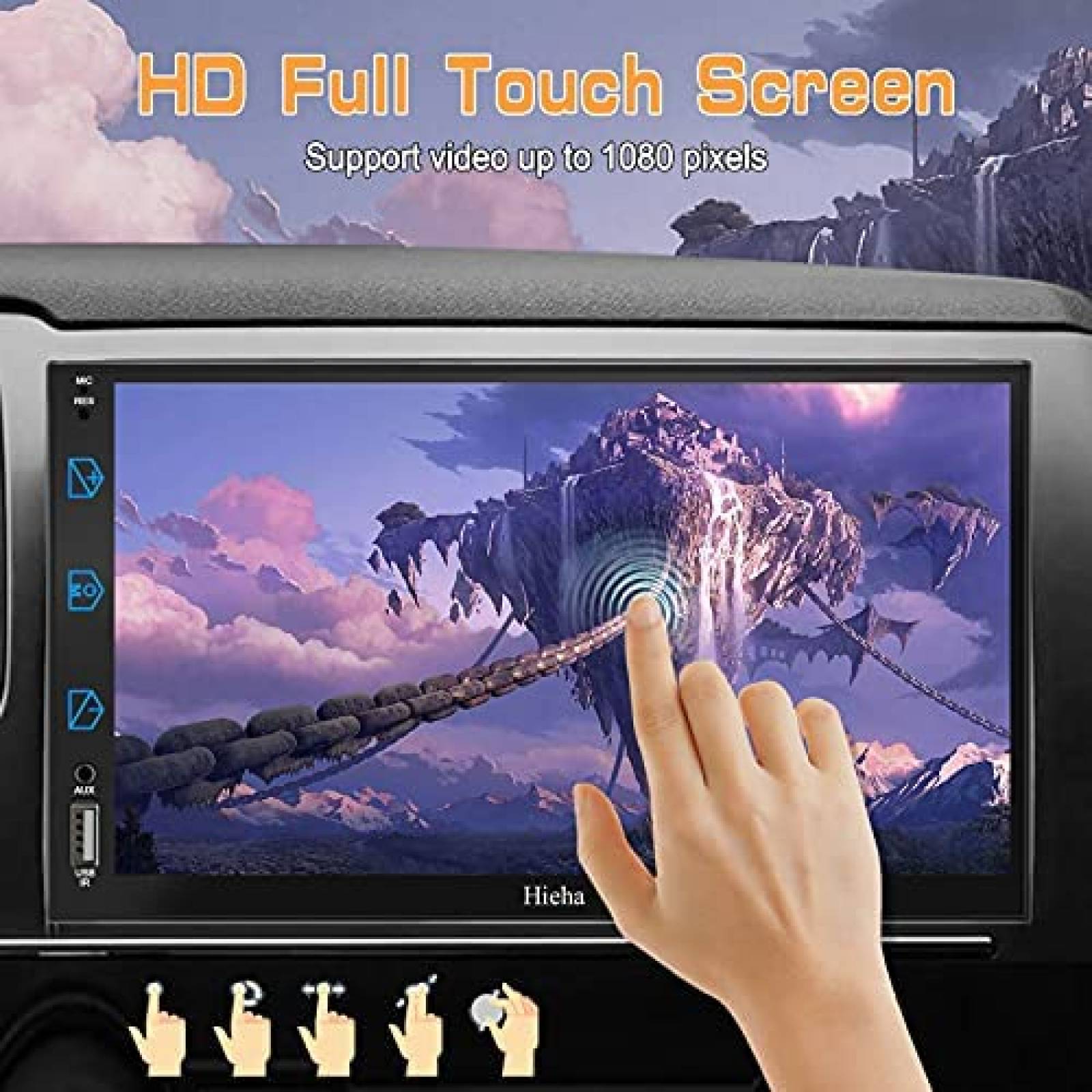 Estereo De Coche Hieha Doble Din Bluetooth 7 Pulgadas -Negro