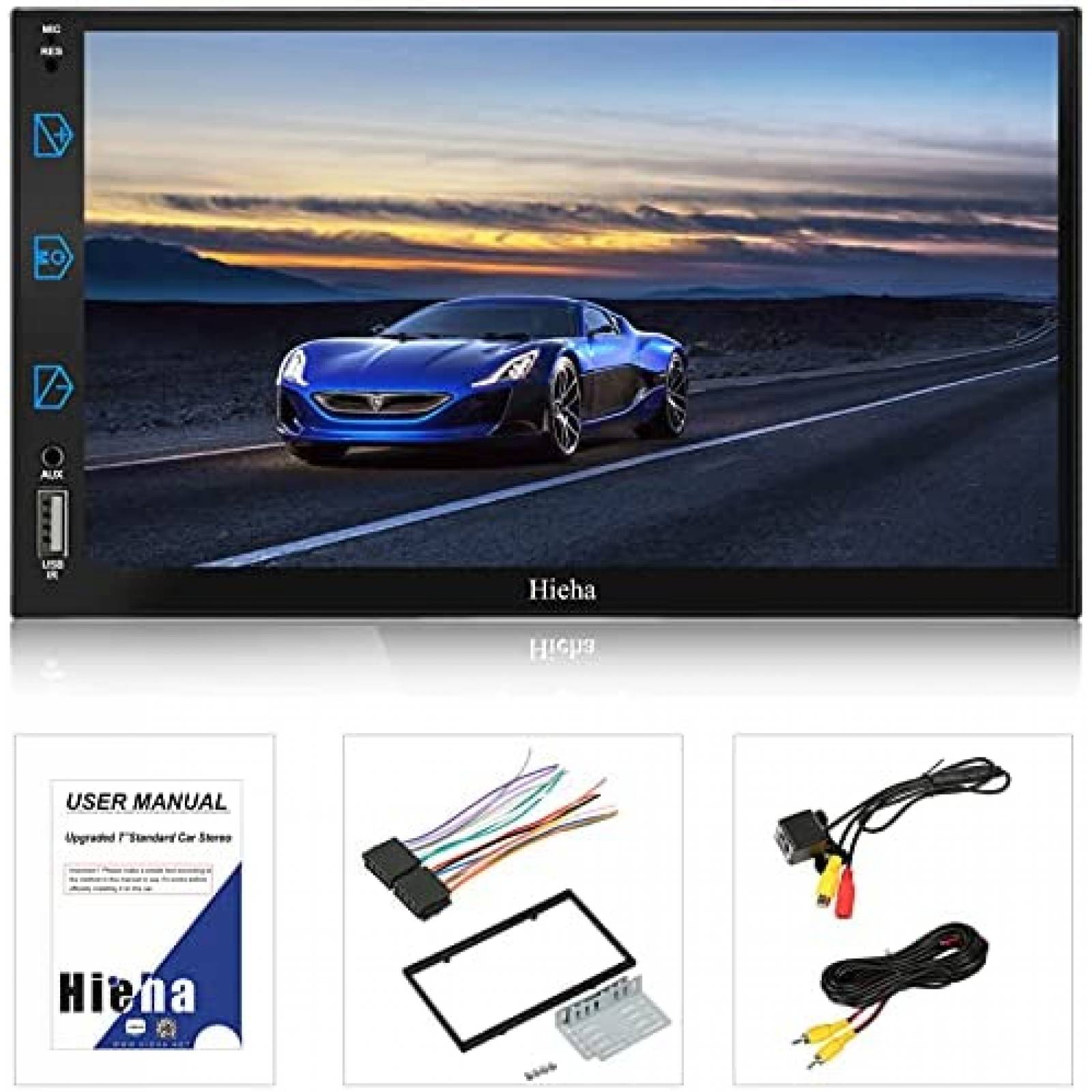 Estereo De Coche Hieha Doble Din Bluetooth 7 Pulgadas -Negro