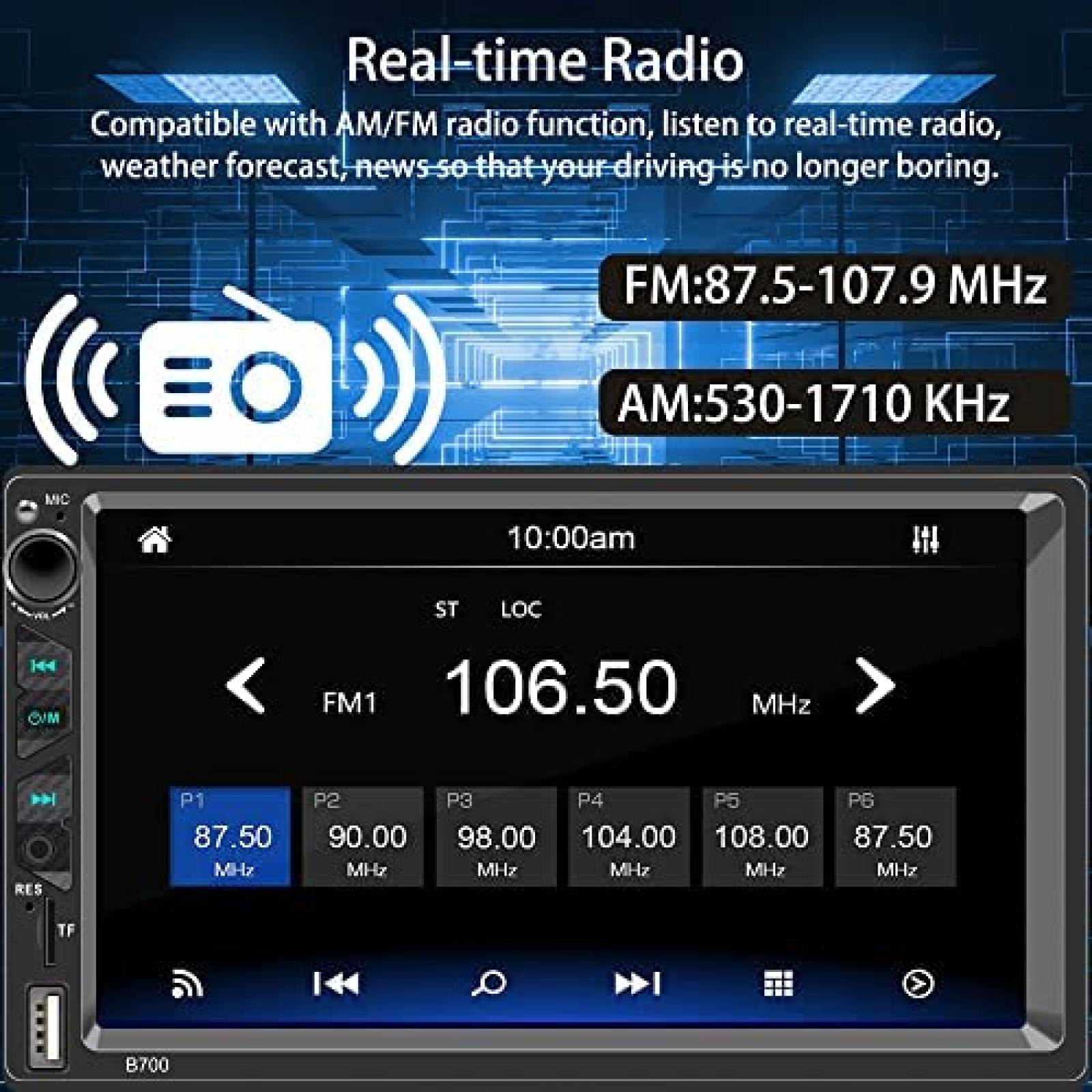 Estereo para Auto Kyltoor Double Din Bluetooth USB AM/FM