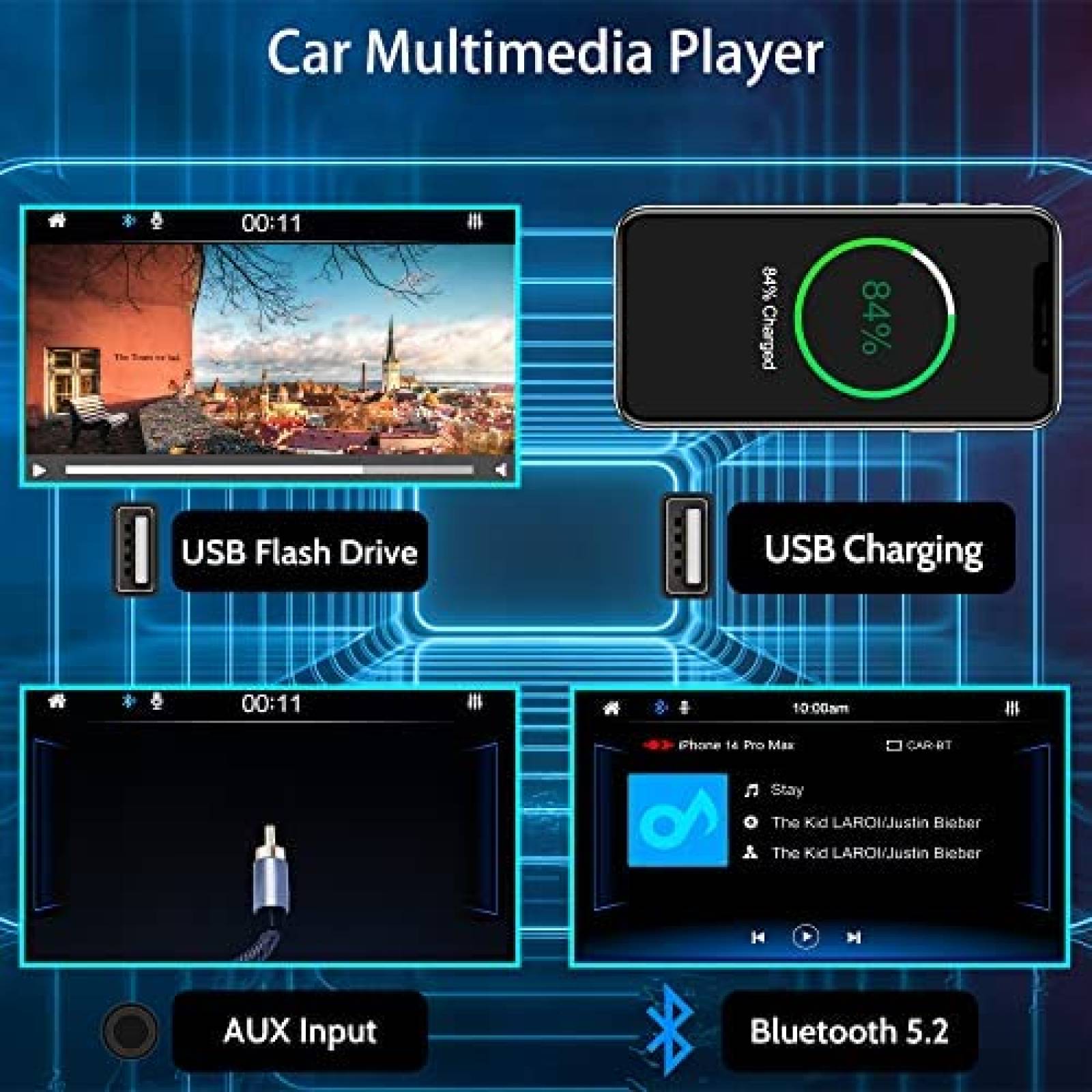 Estereo para Auto Kyltoor Double Din Bluetooth USB AM/FM