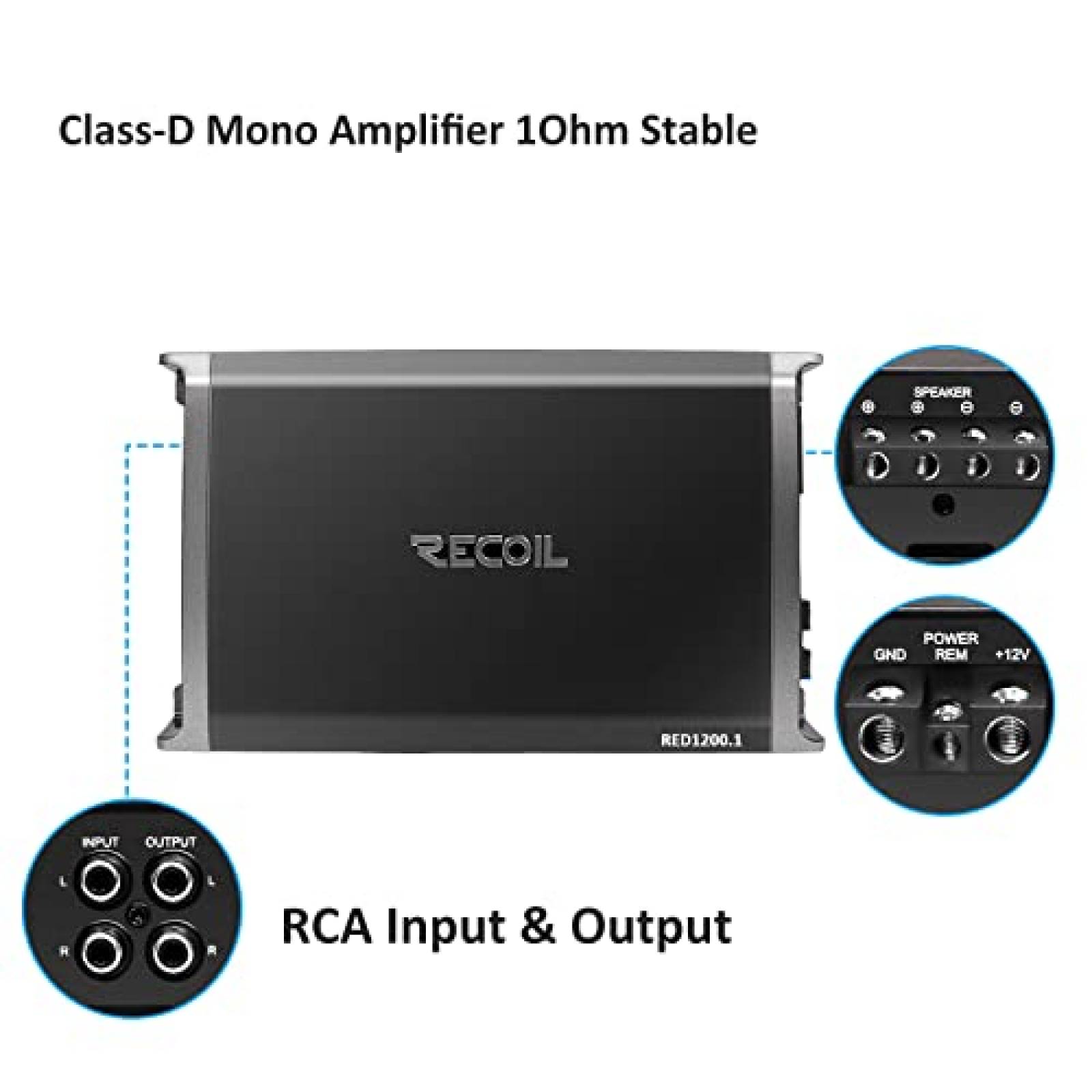 Amplificador para Carro Recoil RED1200-1 Clase D 2500W Mono