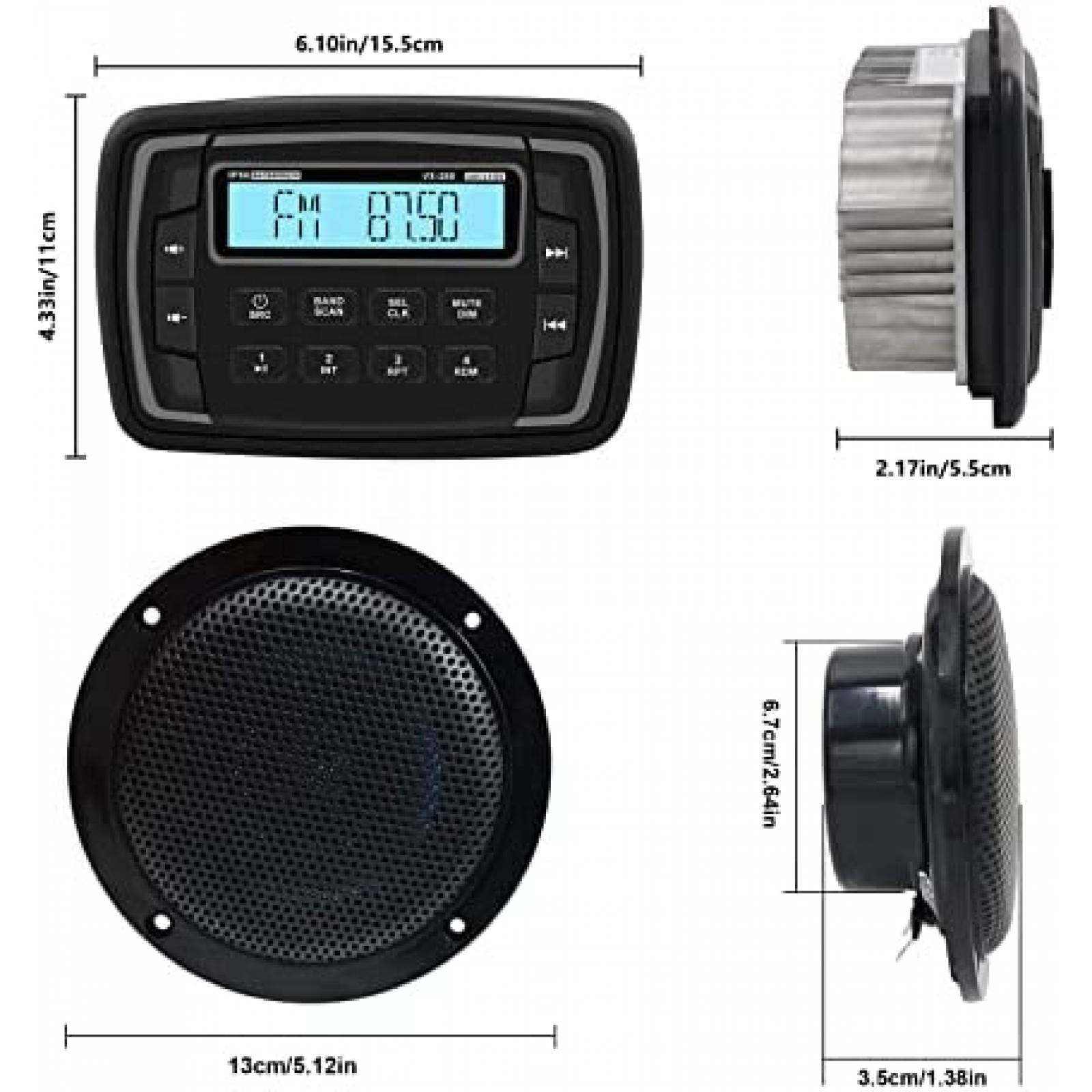 Estereo De Coche HERDIO A Prueba De Agua AM/FM -Negro