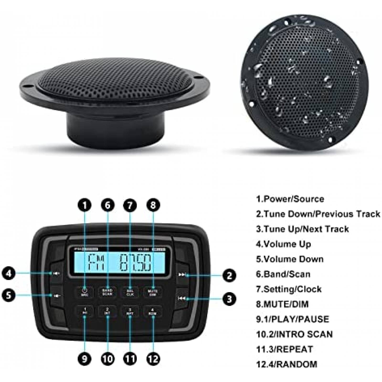 Estereo De Coche HERDIO A Prueba De Agua AM/FM -Negro