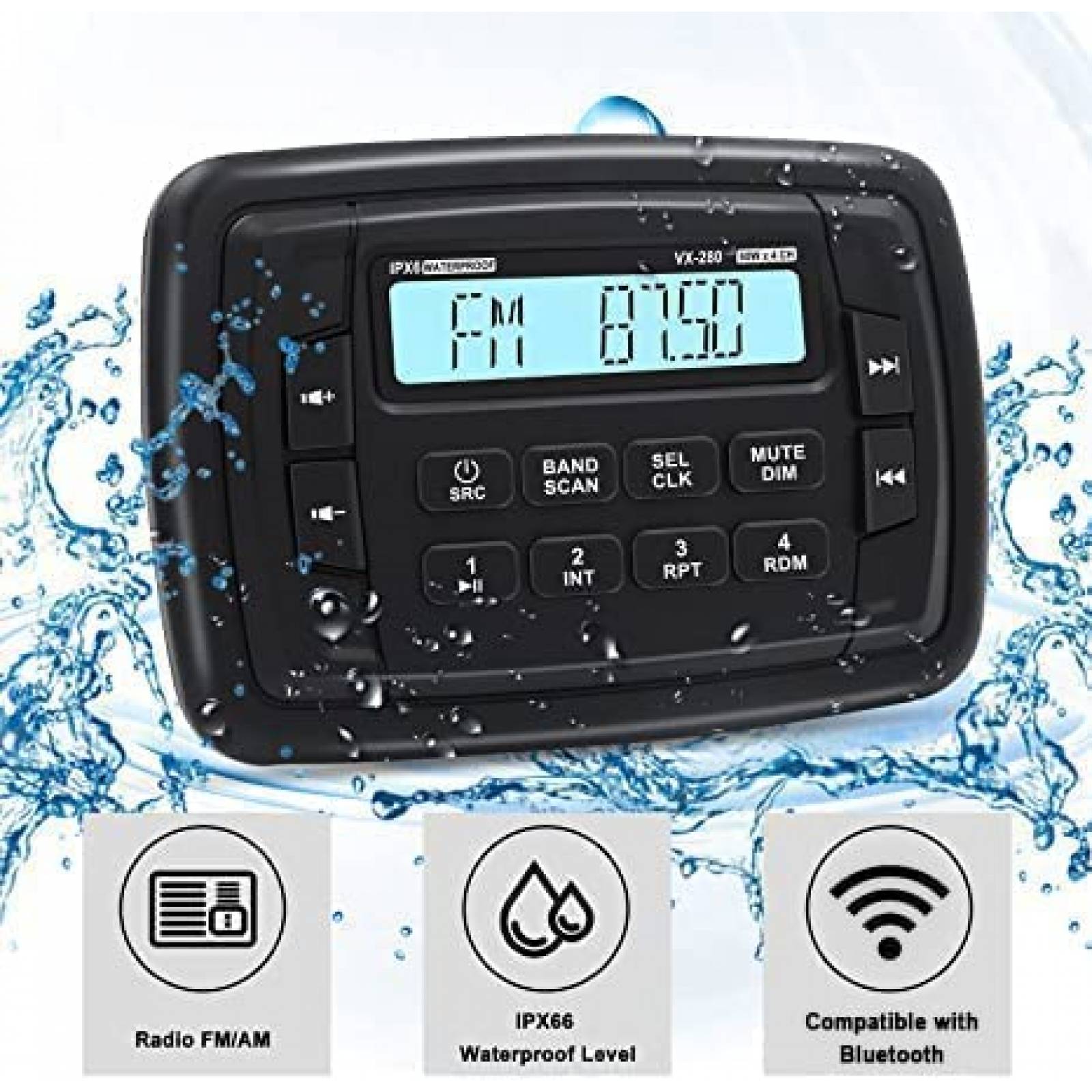 Estereo De Coche HERDIO A Prueba De Agua AM/FM -Negro