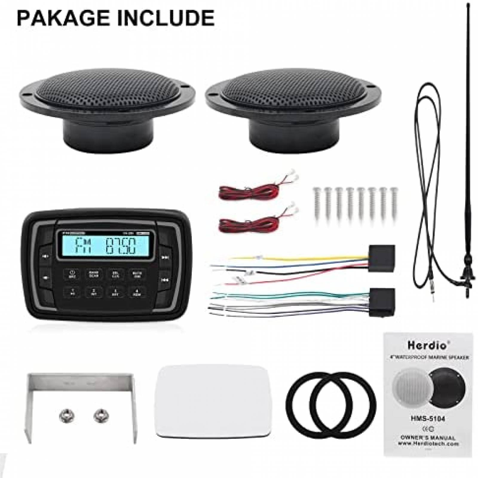 Estereo De Coche HERDIO A Prueba De Agua AM/FM -Negro