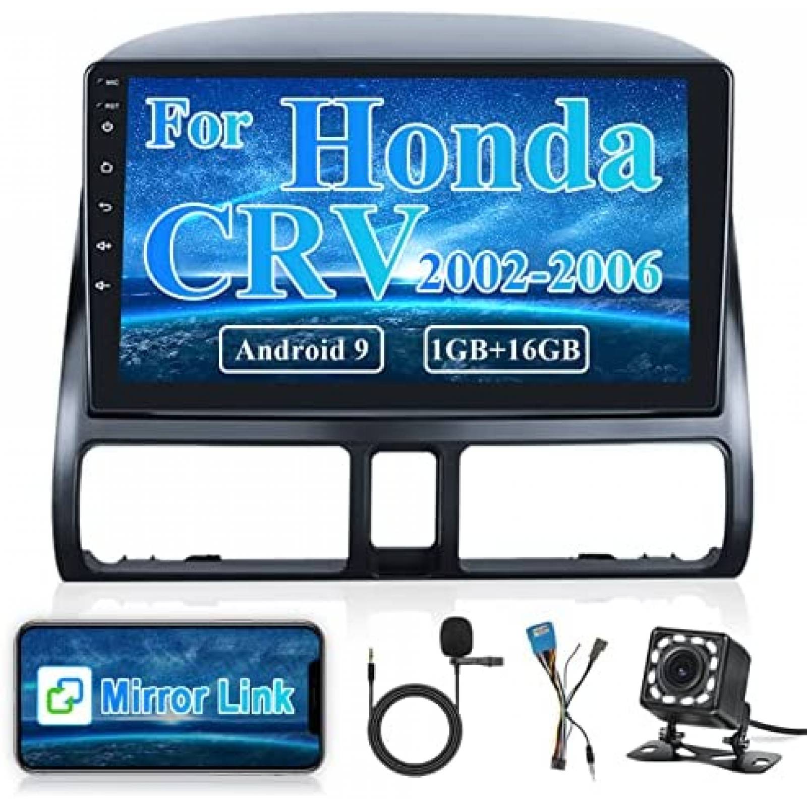Estereo Auto Roinvou 9'' Android CRV 2002 - 2006 + Cam -N