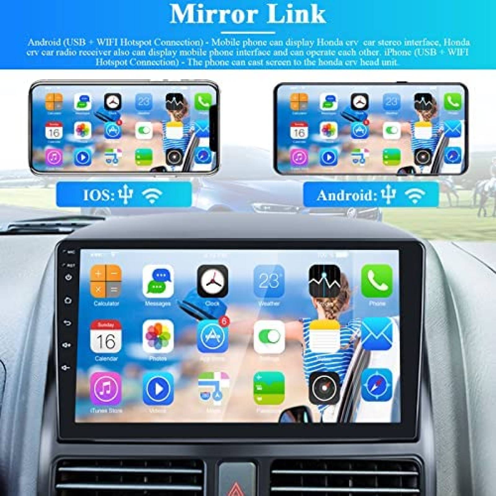 Estereo Auto Roinvou 9'' Android CRV 2002 - 2006 + Cam -N