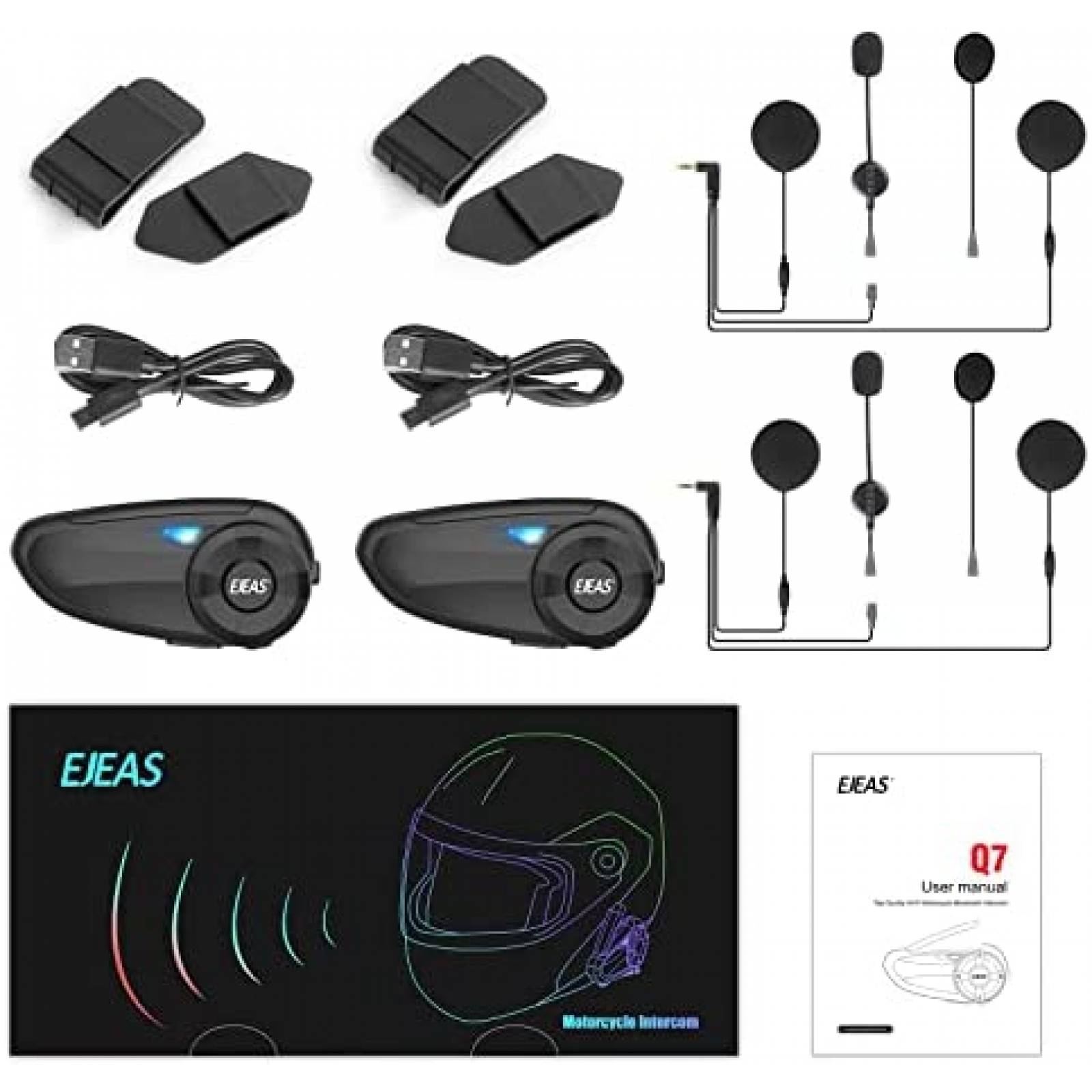 Intercomunicador De Casco EJEAS Q7 Bluetooth 2 Piezas -Negro