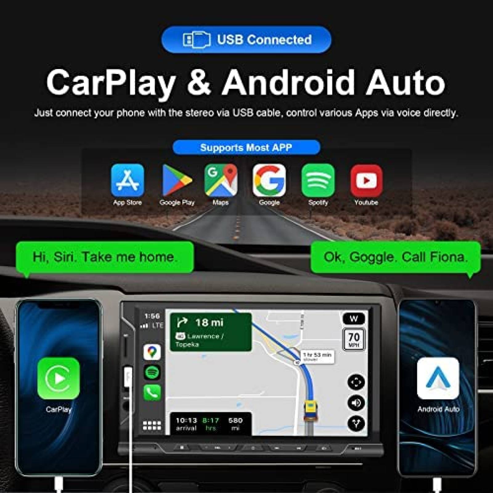 Estereo De Coche Nunoo Doble Din Bluetooth 7 Pulgadas Negro