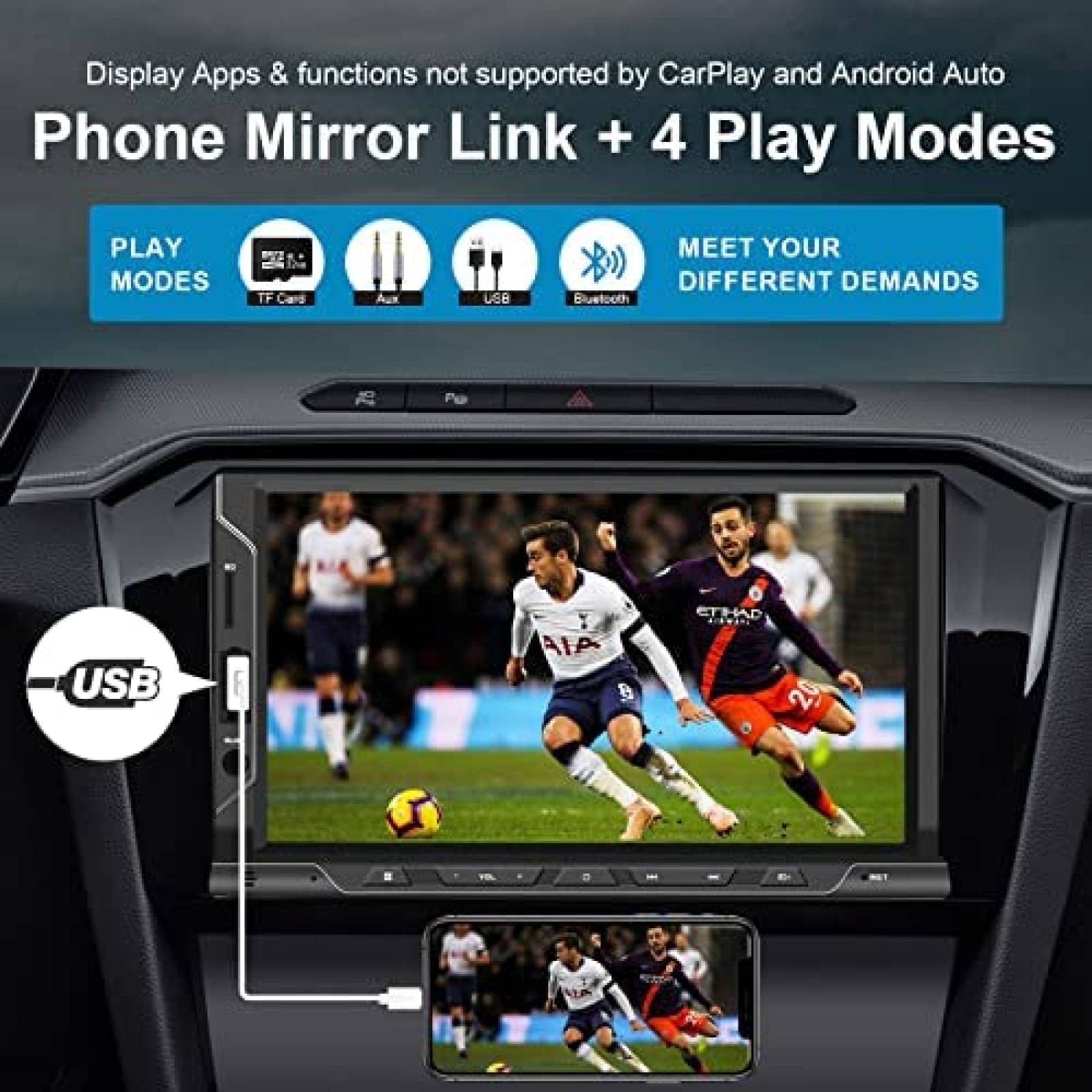 Estereo De Coche Nunoo Doble Din Bluetooth 7 Pulgadas Negro