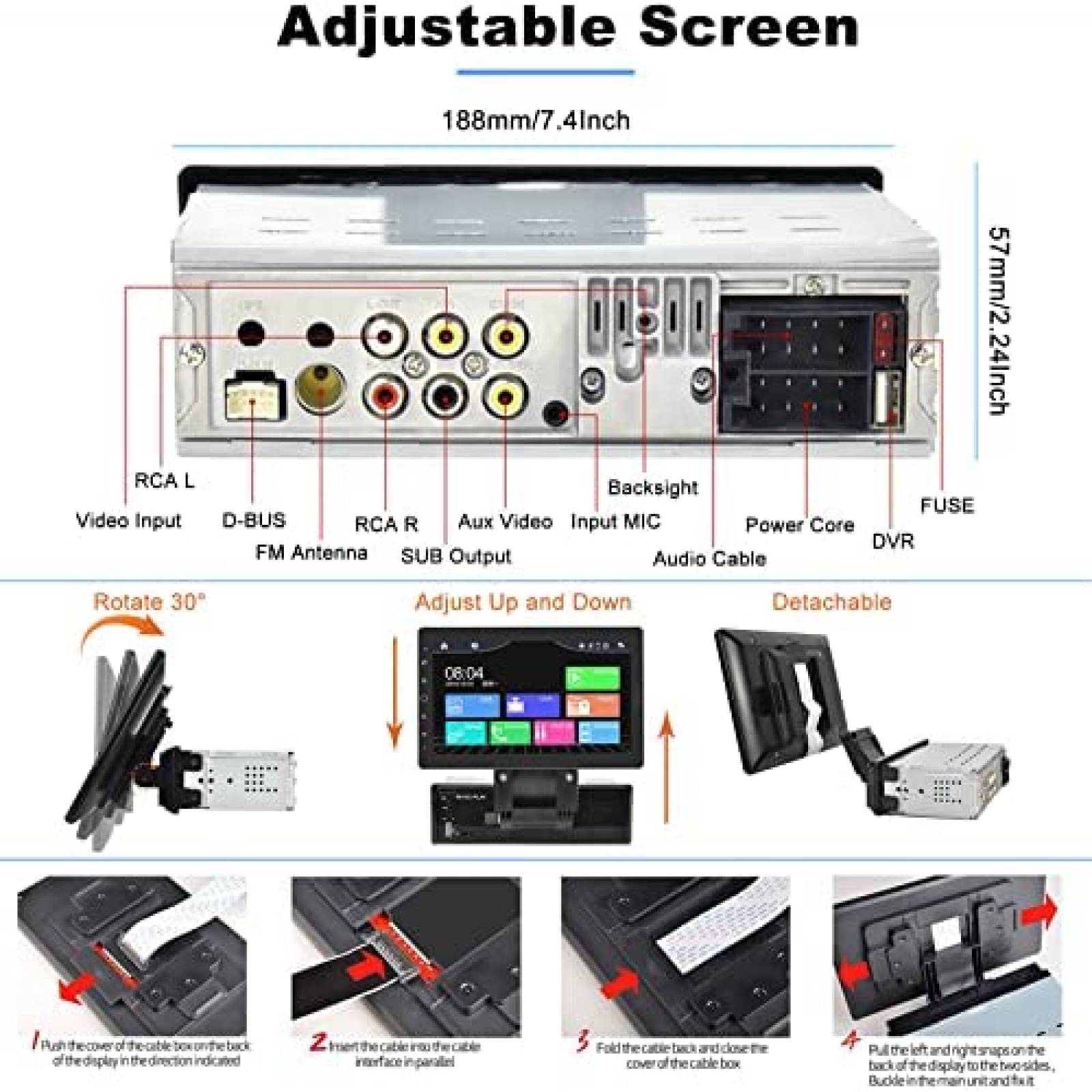 Estereo Auto Hikity 10.1" Touch 1 Din Bluetooth Mic Camara