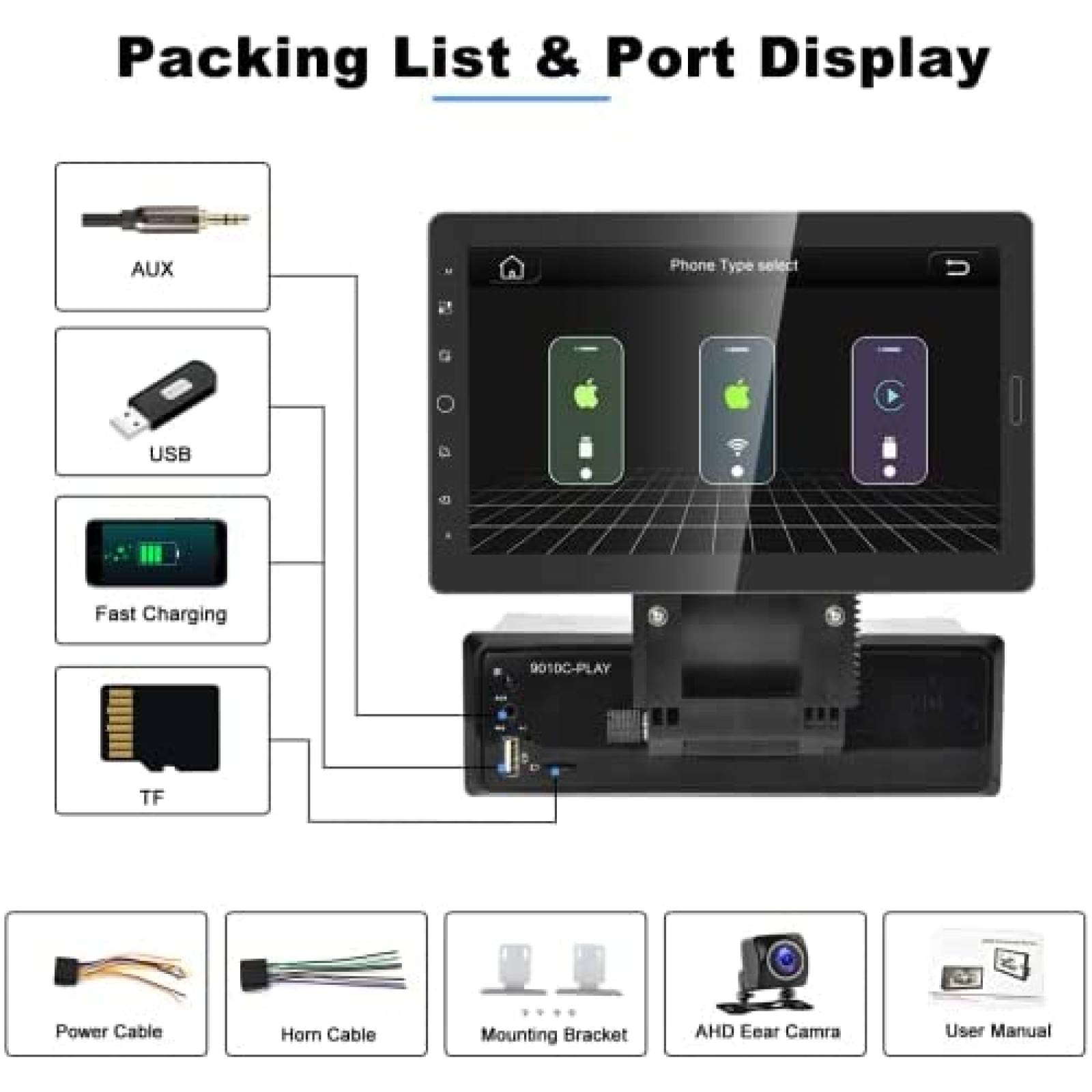 Estereo Auto Hikity 10.1" Touch 1 Din Bluetooth Mic Camara
