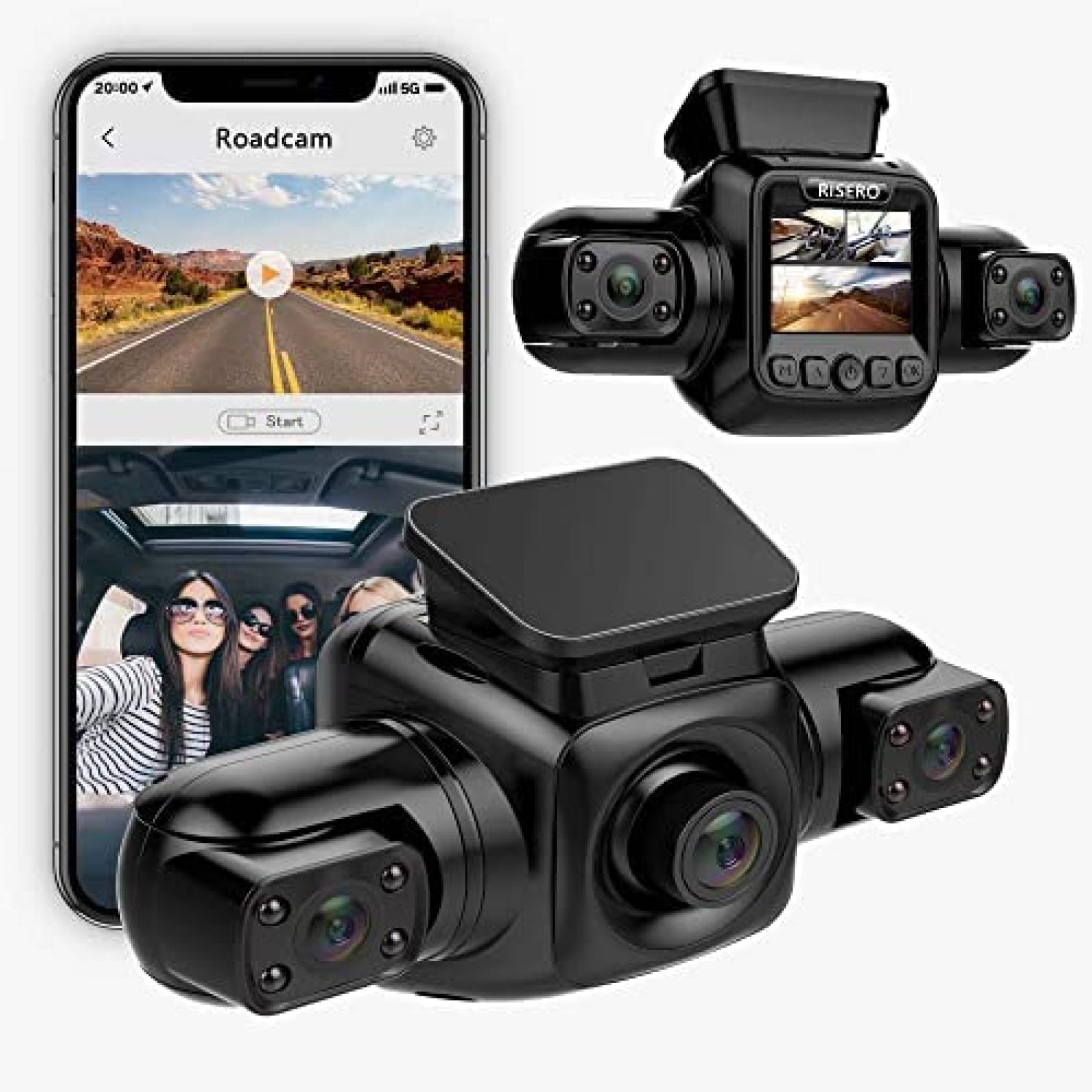 Camara Auto RISERO R80 Dash Cam 3 Canales 1080P IR Wifi