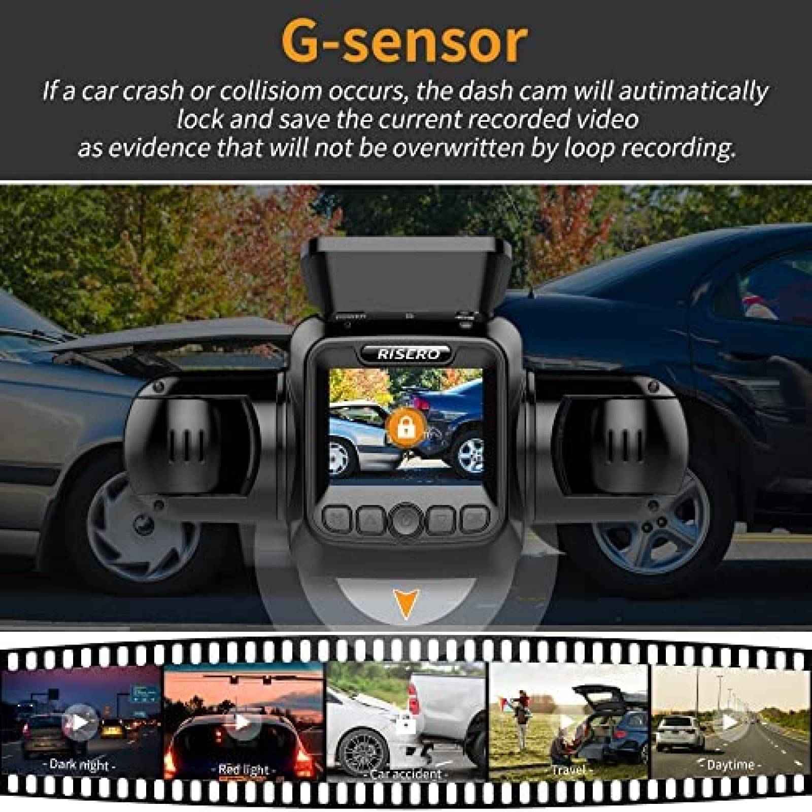 Camara Auto RISERO R80 Dash Cam 3 Canales 1080P IR Wifi