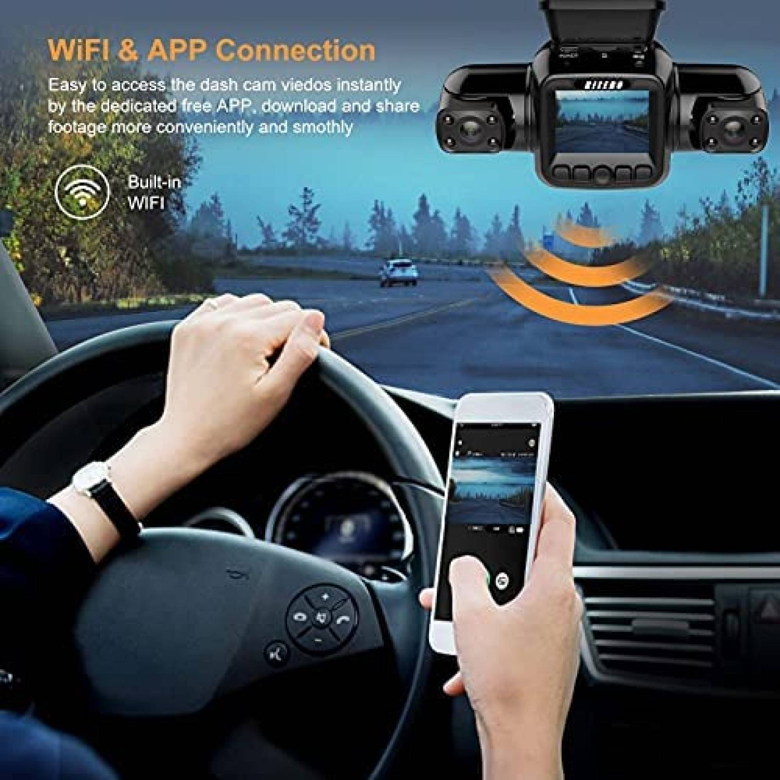 Camara Auto RISERO R80 Dash Cam 3 Canales 1080P IR Wifi