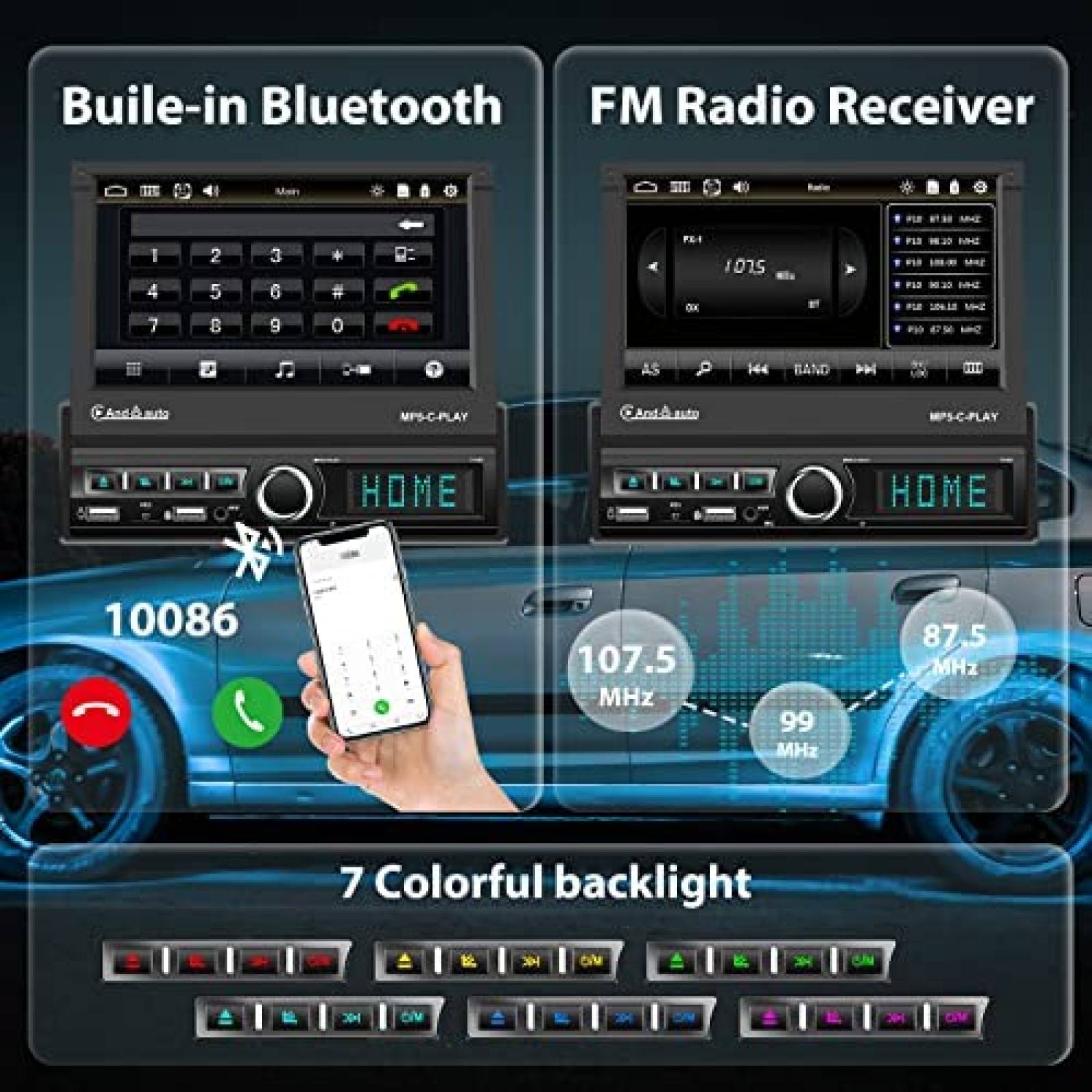 Estereo para Auto Podofo 7'' con Camara + Microfono -Negro