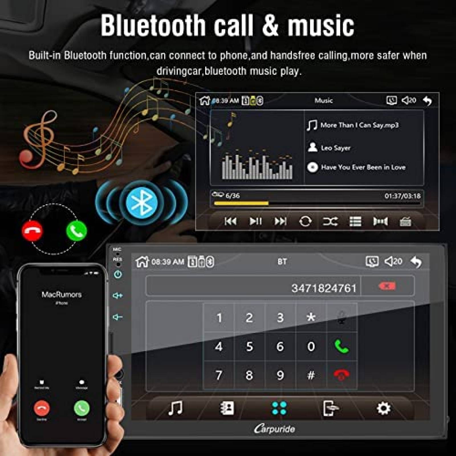 Estereo De Coche CARPURIDE Doble Din Bluetooth 7 Pulgadas