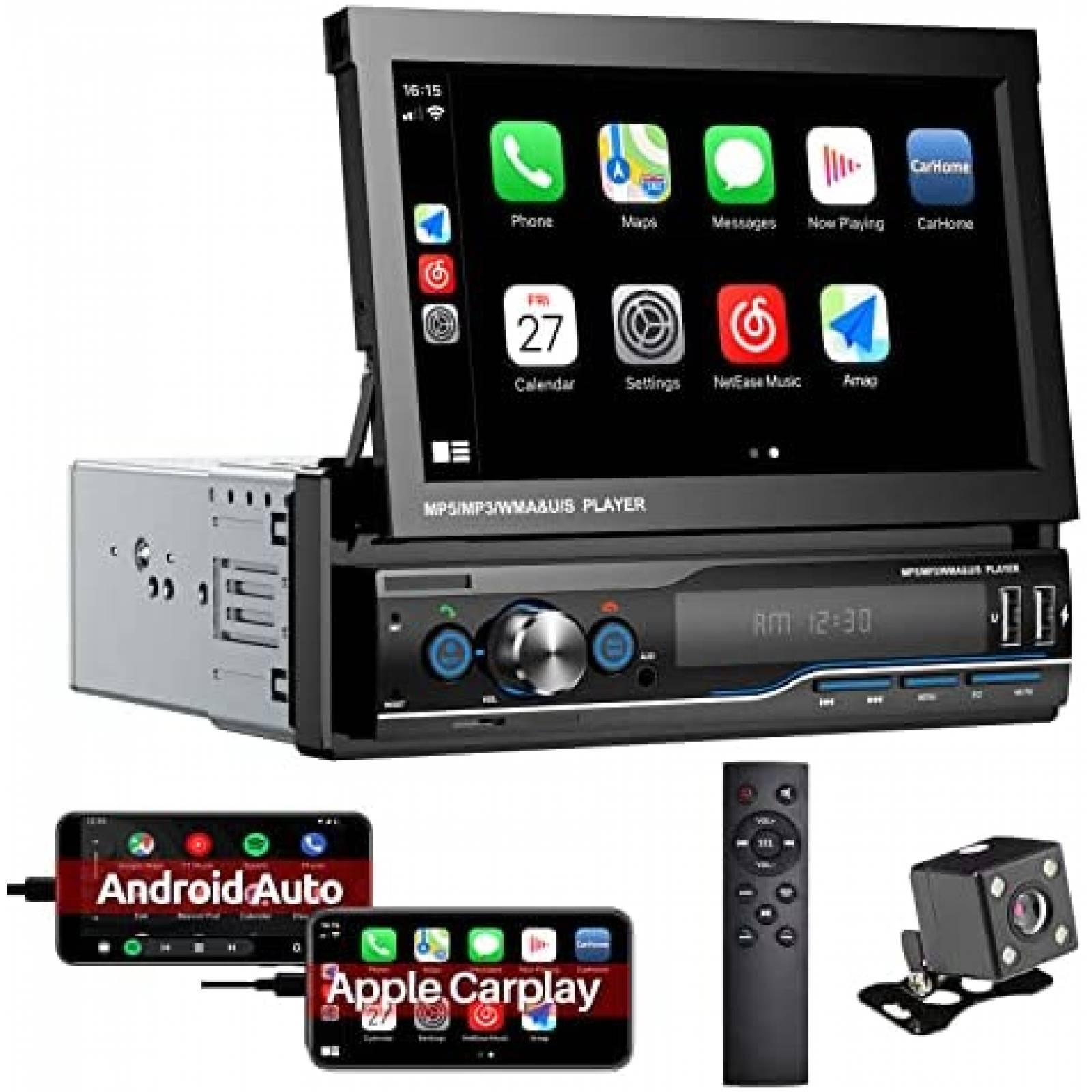 Estereo De Coche ESSGOO Un Din Bluetooth 7 Pulgadas -Negro