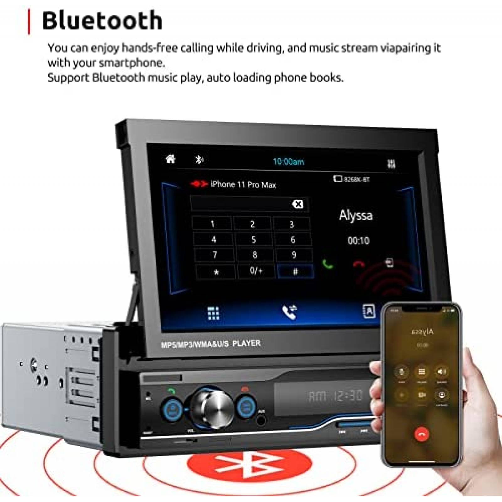 Estereo De Coche ESSGOO Un Din Bluetooth 7 Pulgadas -Negro