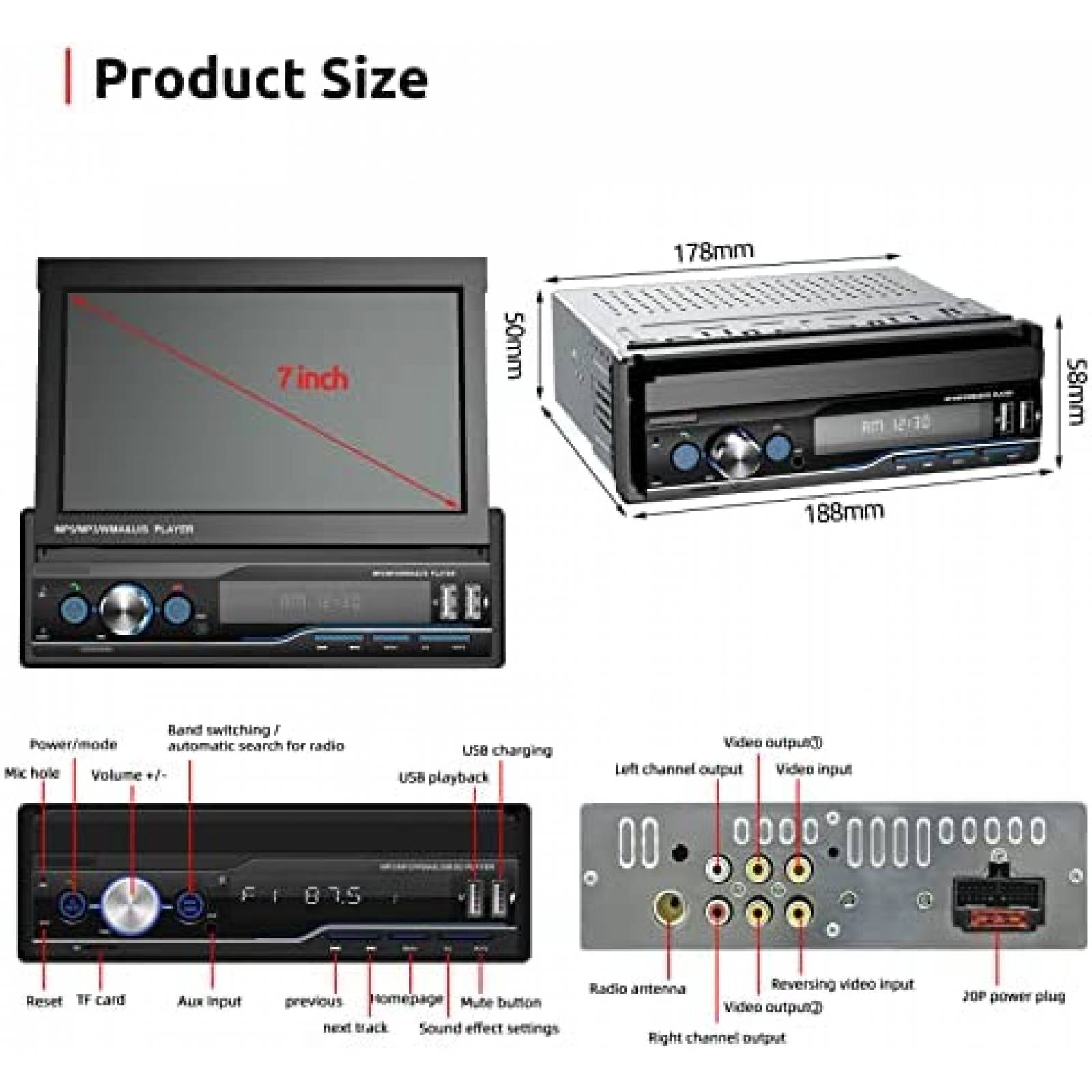 Estereo De Coche ESSGOO Un Din Bluetooth 7 Pulgadas -Negro