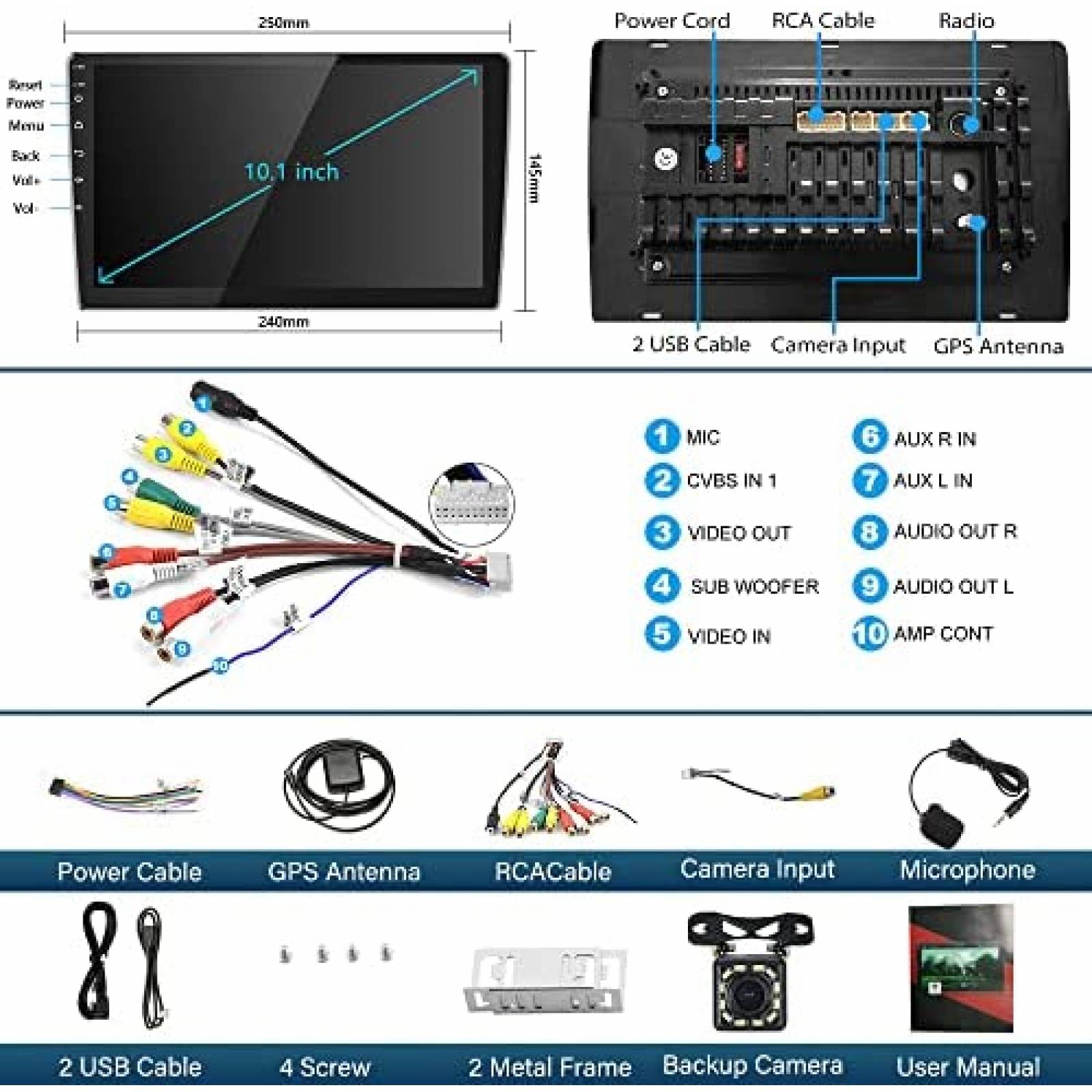 Estereo Auto Hikity 10" Doble Din WiFi Bluetooth Android