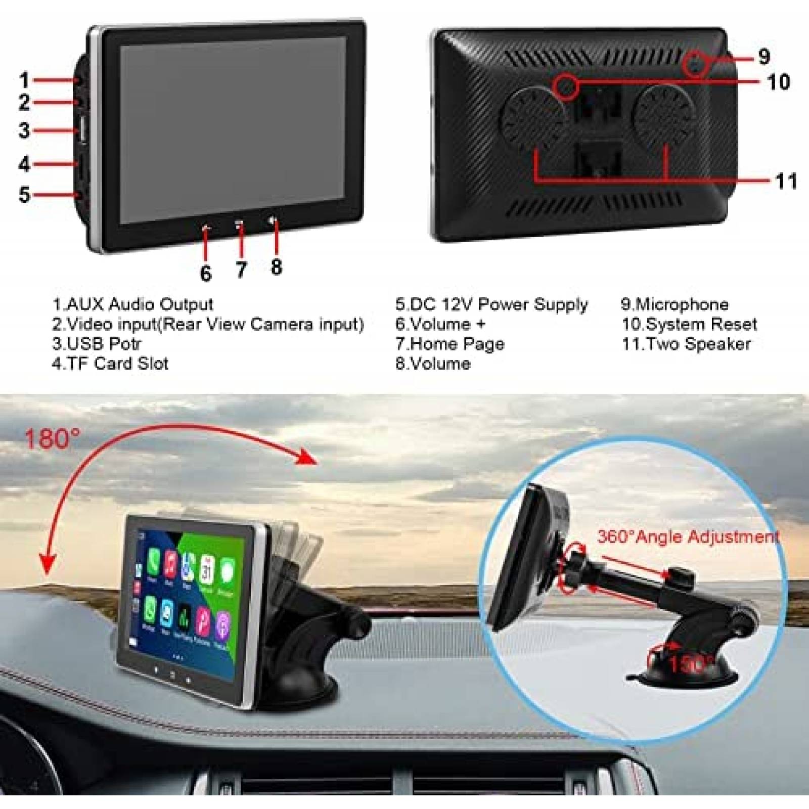 Estereo De Coche REAKOSOUND Doble Din Bluetooth 7 Pulgadas -