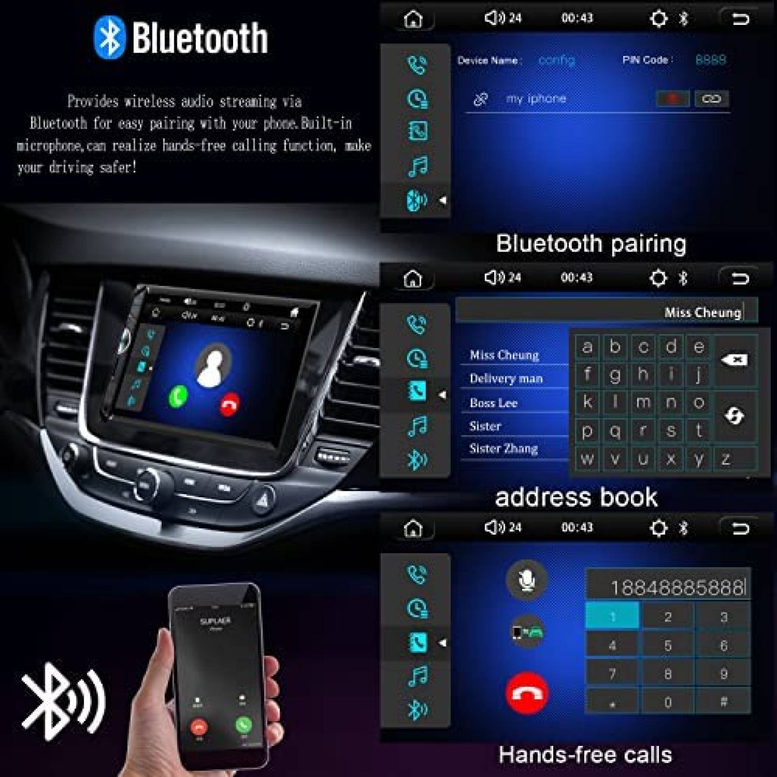 Estereo De Coche Oeretzrac Doble Din Bluetooth 7 Pulgadas