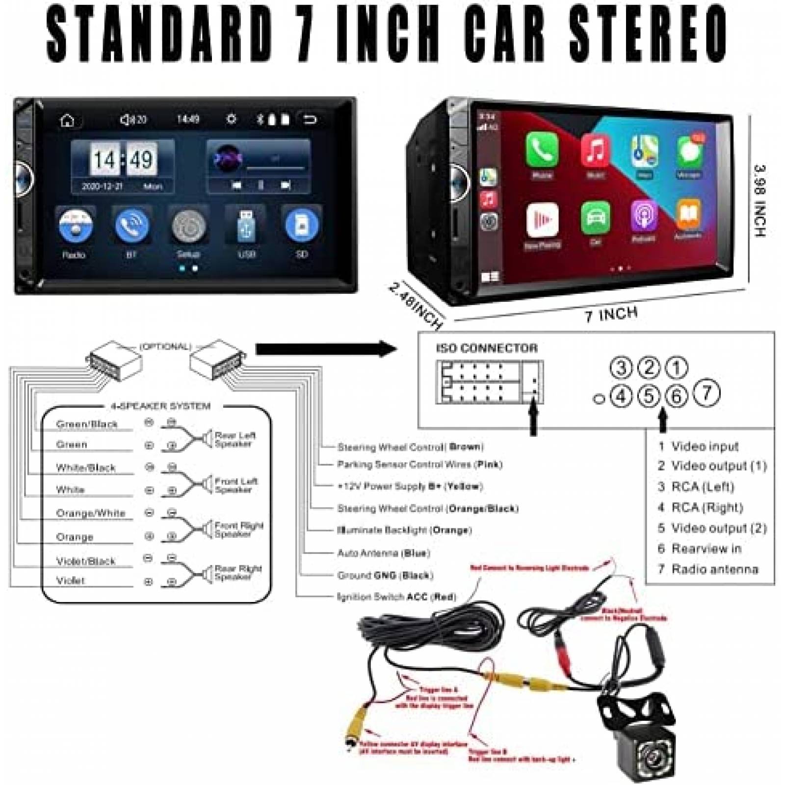 Estereo De Coche Oeretzrac Doble Din Bluetooth 7 Pulgadas