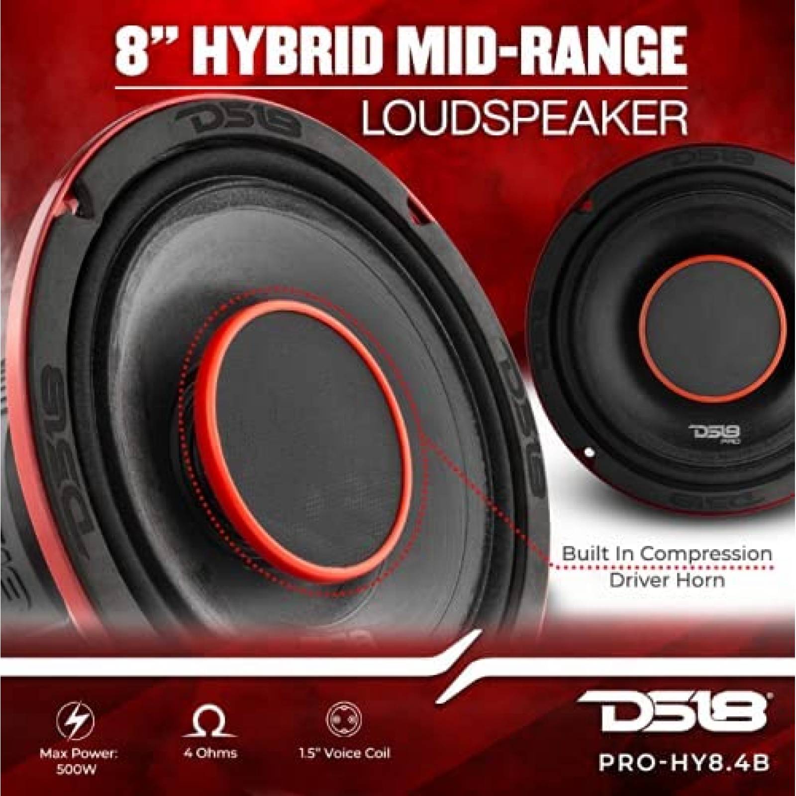 Bocina para Auto DS18 PRO-HY8.4B Hibrida de 8" 250W RMS