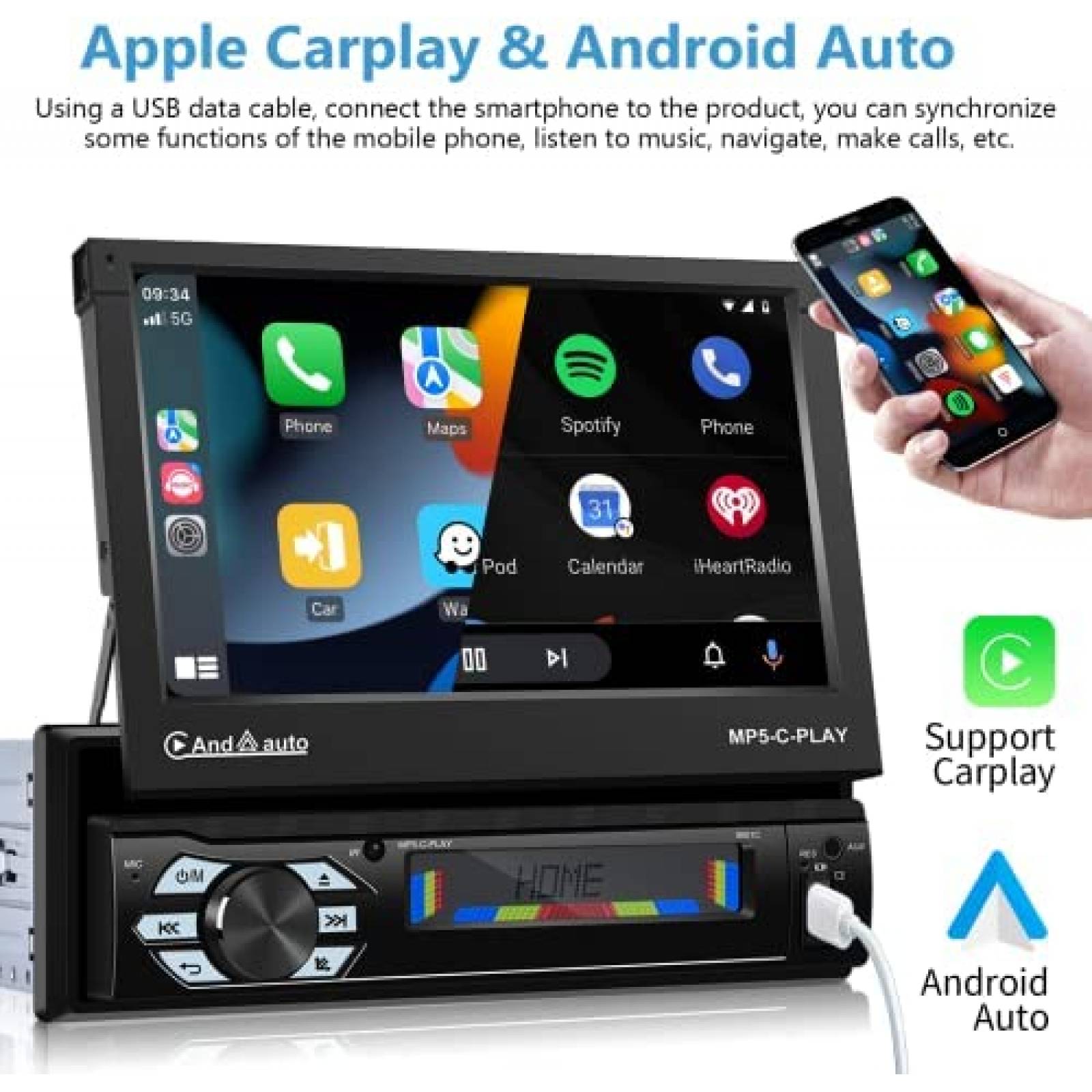 Estereo para Auto podofo 7'' Tactil Con Camara -Negro