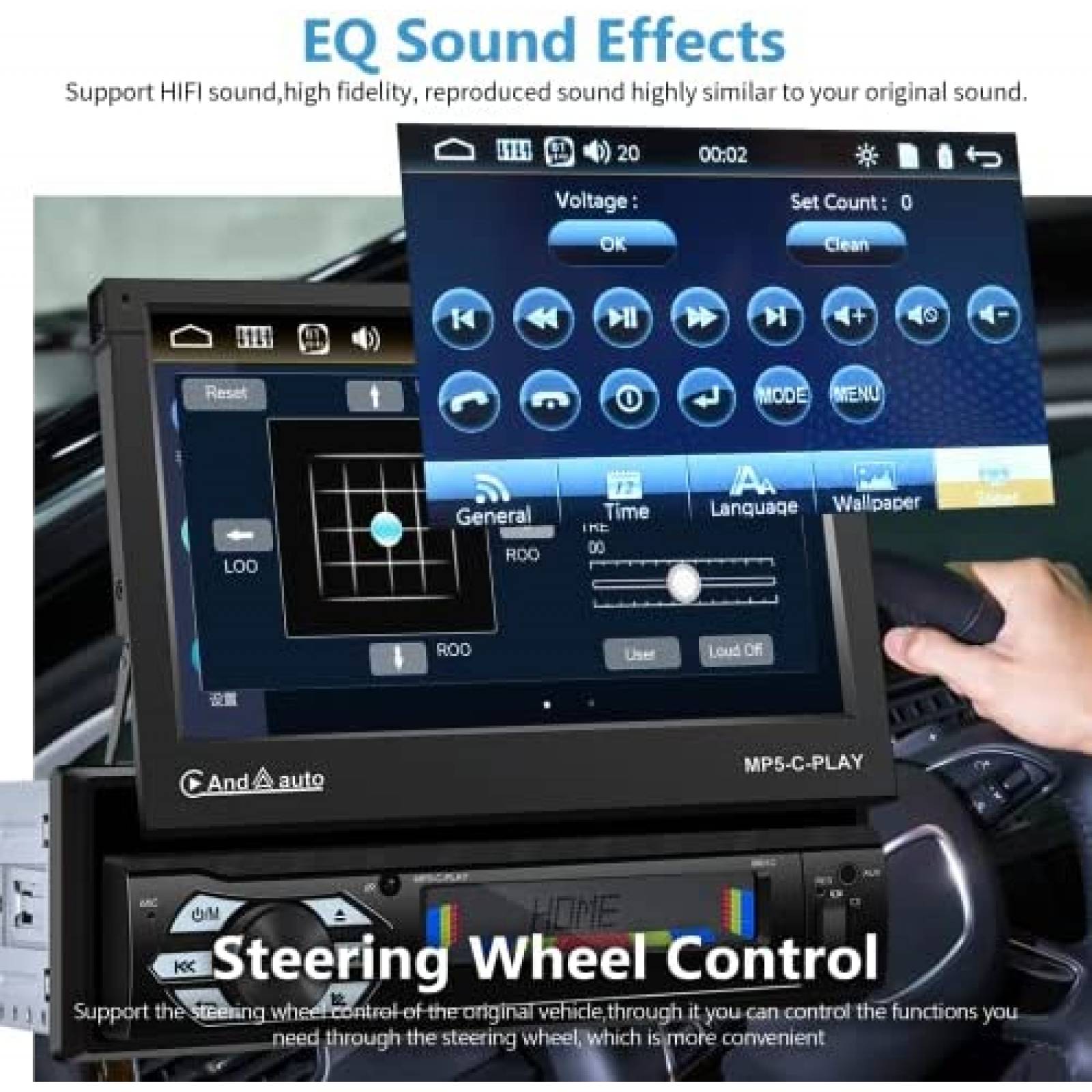 Estereo para Auto podofo 7'' Tactil Con Camara -Negro